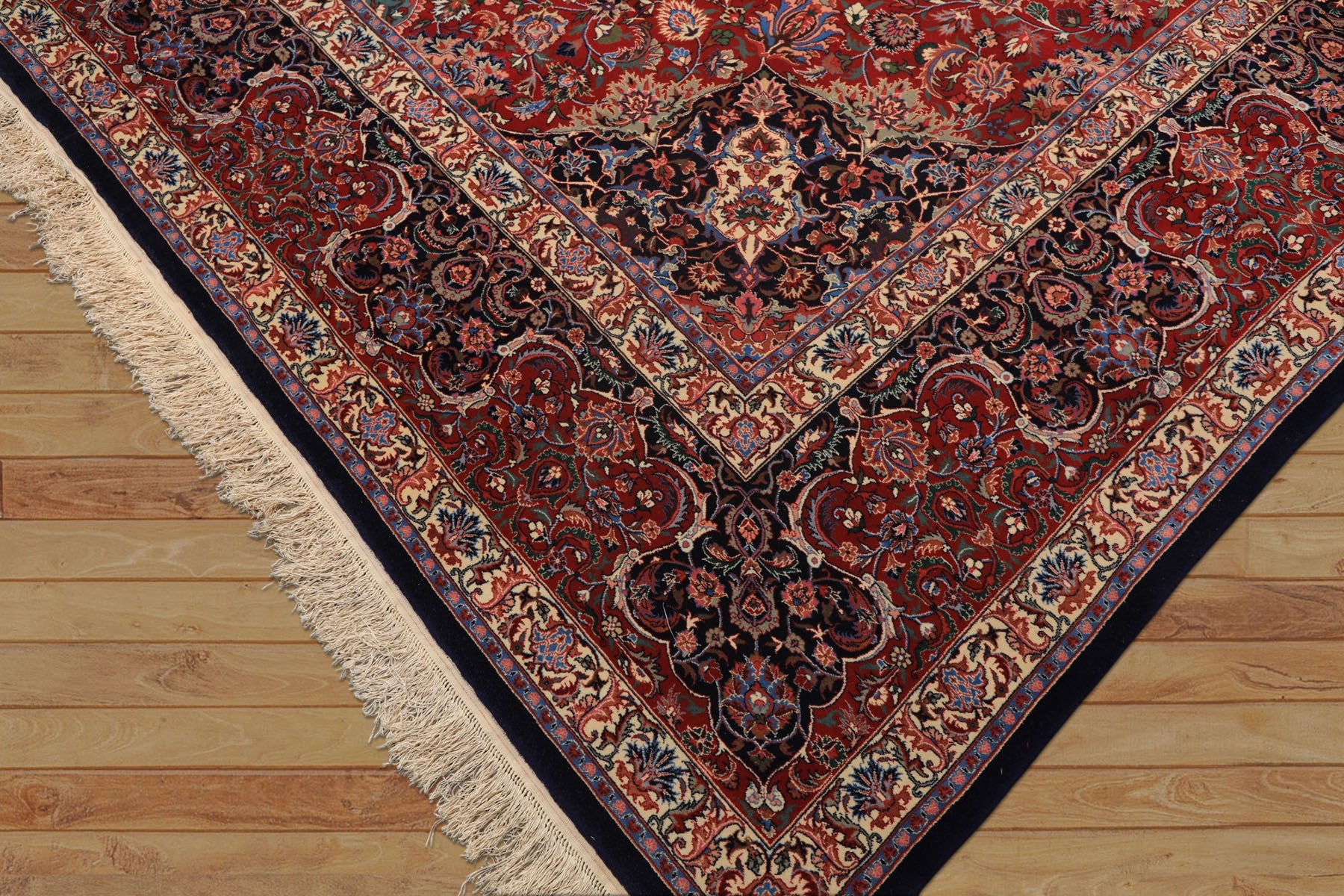 10x14 Red, Navy, Ivory Color Hand Knotted Pak Persian Wool & Silk Traditional Oriental Rug