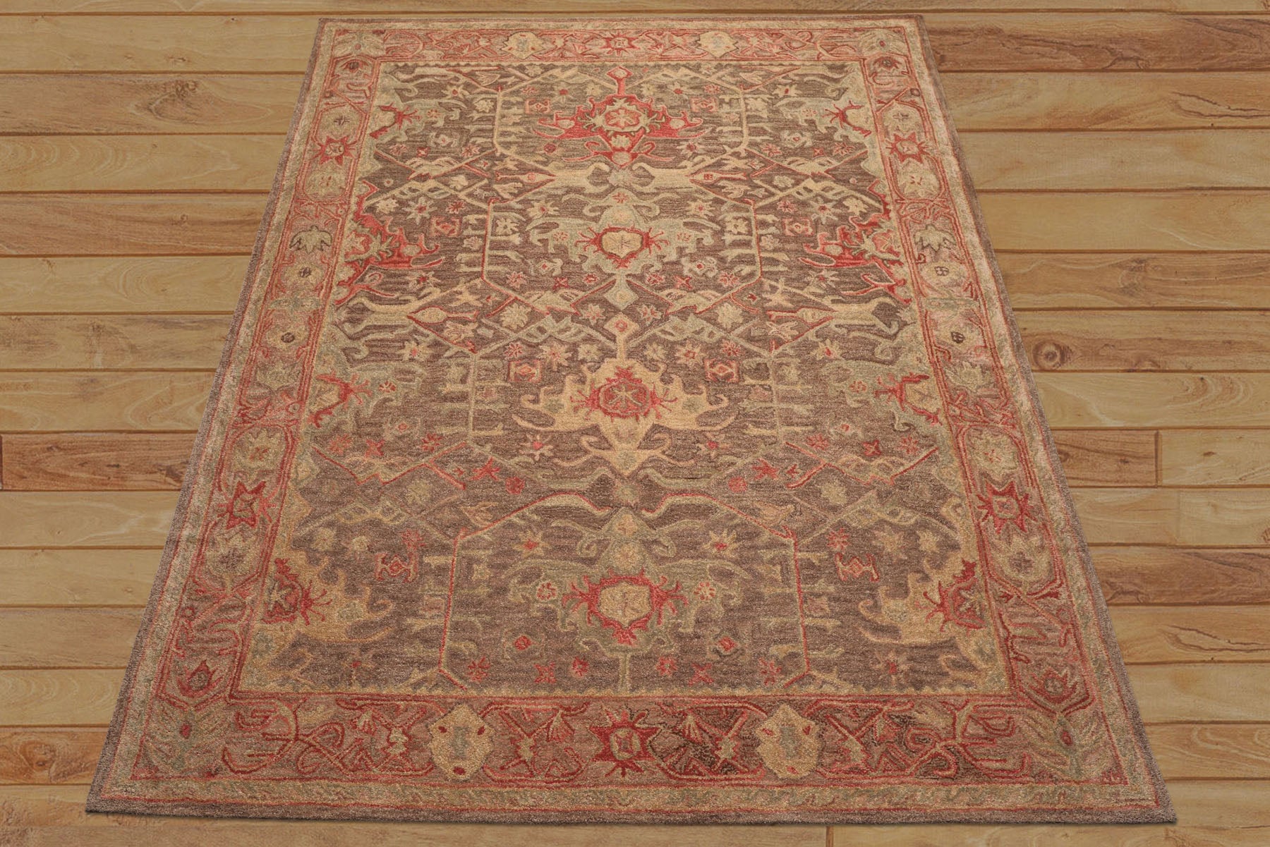Multi Size Brown Taupe Coral Color Hand Tufted  Wool Traditional Oriental Rug