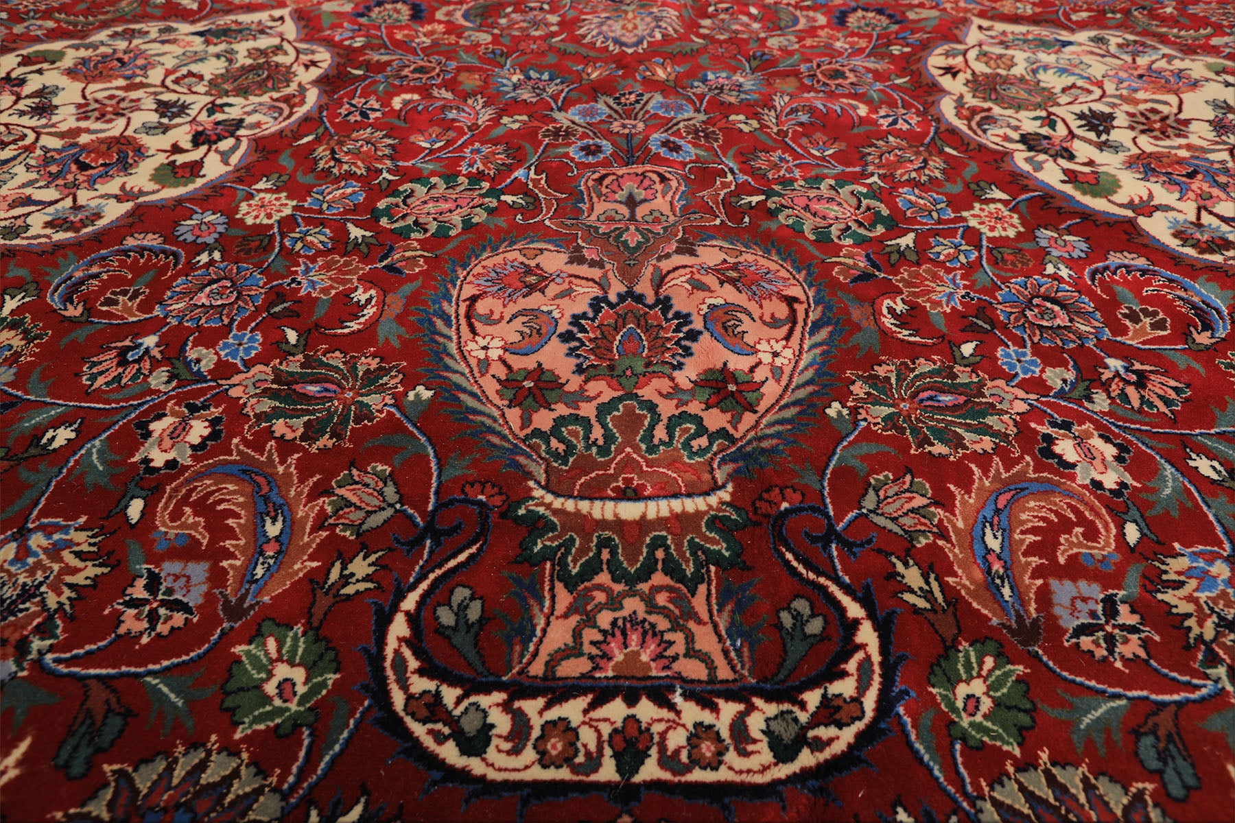 10x14 Red, Navy, Ivory Color Hand Knotted Pak Persian Wool & Silk Traditional Oriental Rug