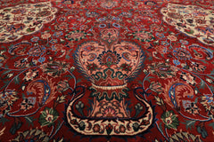 10x14 Red, Navy, Ivory Color Hand Knotted Pak Persian Wool & Silk Traditional Oriental Rug