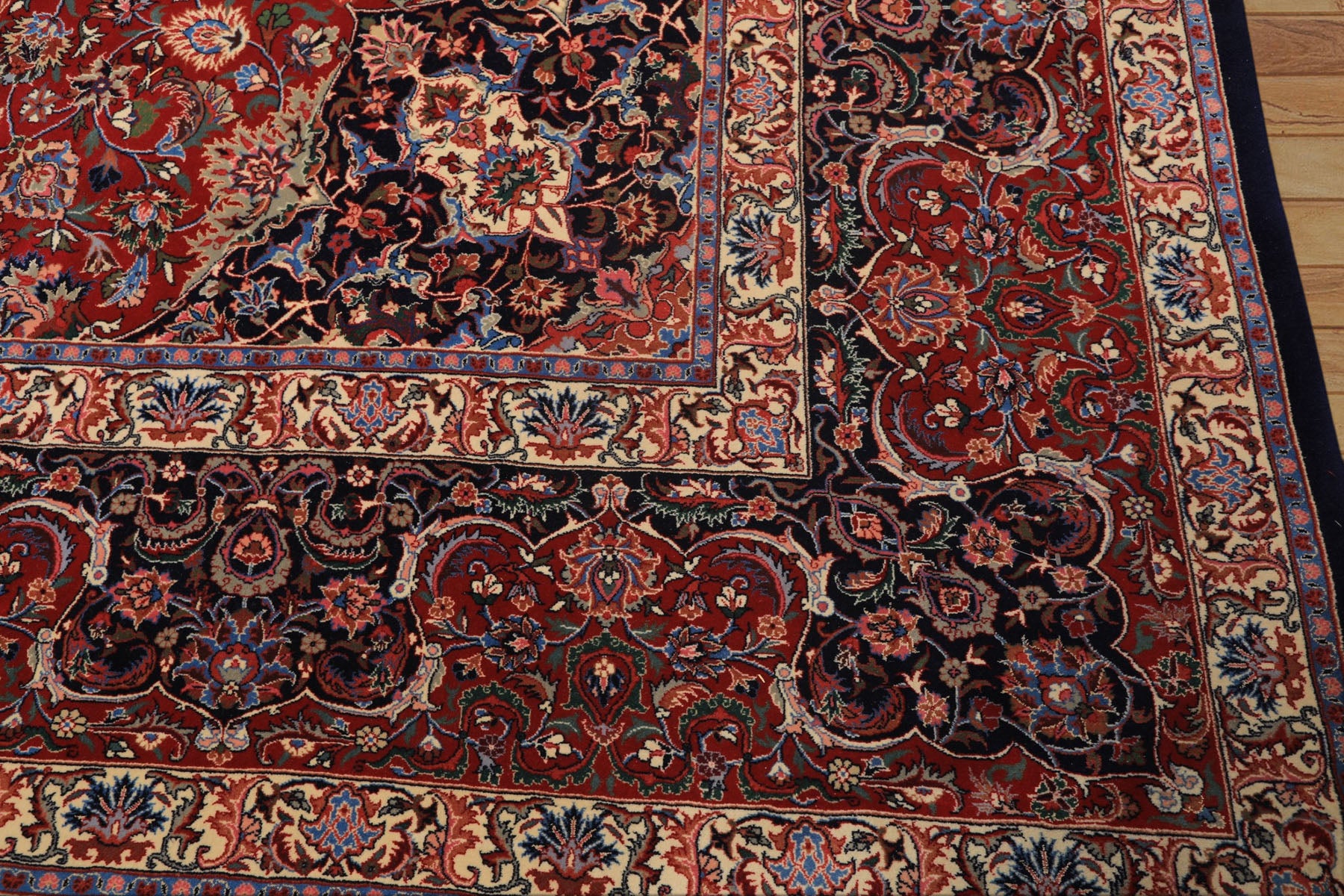 10x14 Red, Navy, Ivory Color Hand Knotted Pak Persian Wool & Silk Traditional Oriental Rug