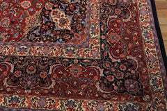 10x14 Red, Navy, Ivory Color Hand Knotted Pak Persian Wool & Silk Traditional Oriental Rug