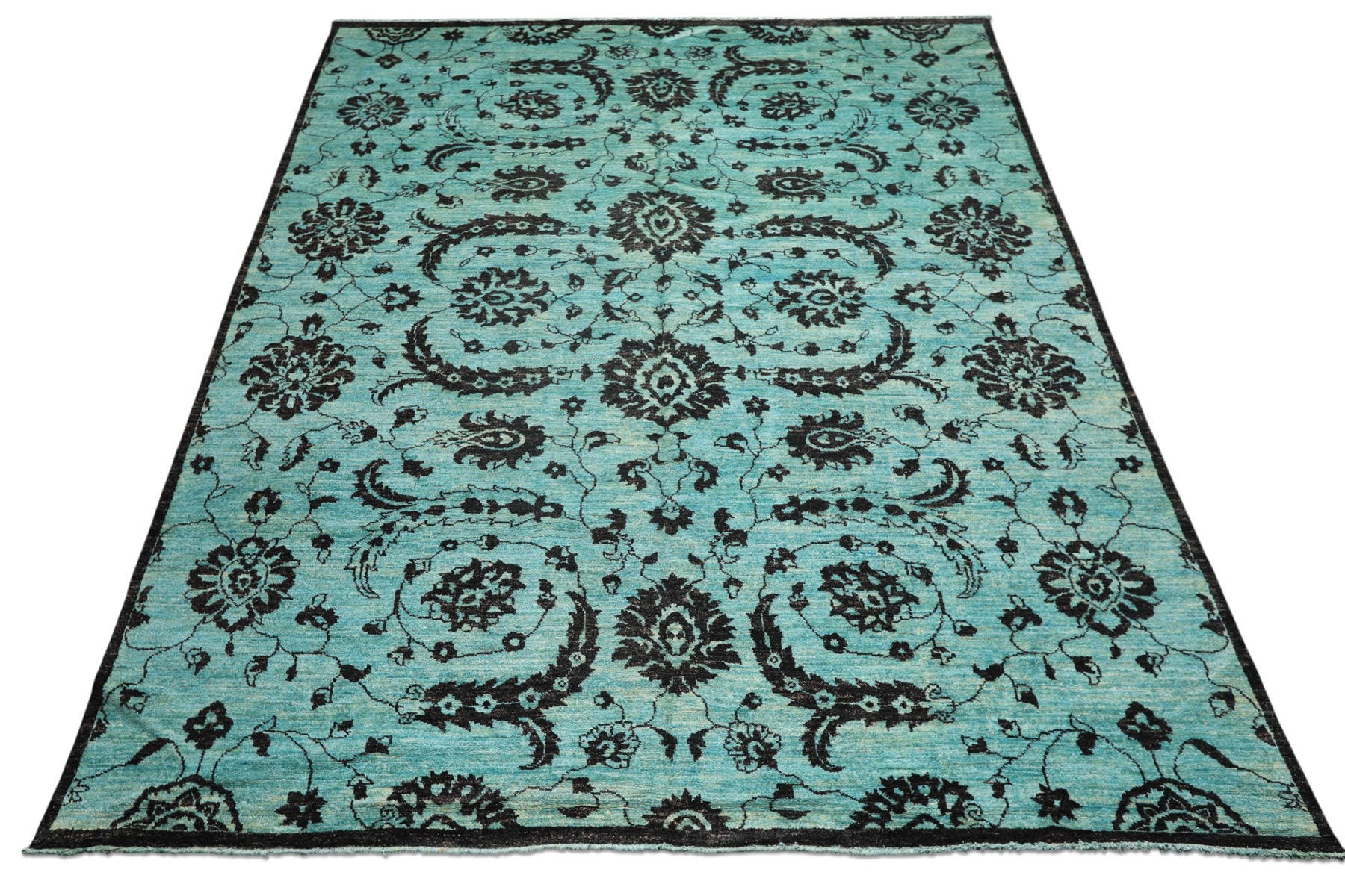 9x12 Turquoise, Dark Chocolate, Color Hand Knotted Oushak Wool Traditional Oriental Rug