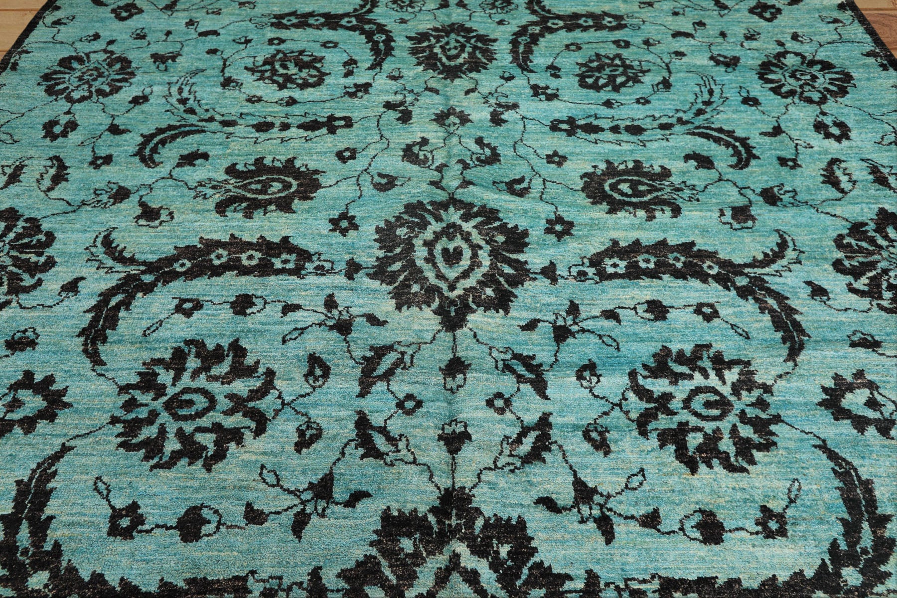 9x12 Turquoise, Dark Chocolate, Color Hand Knotted Oushak Wool Traditional Oriental Rug