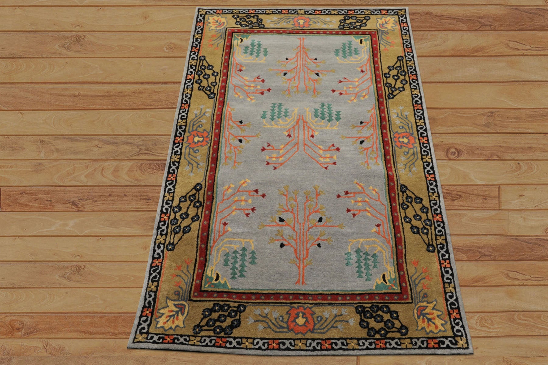 5x8 Slate, Gold, Black Color Hand Tufted Donegal Wool Traditional Oriental Rug