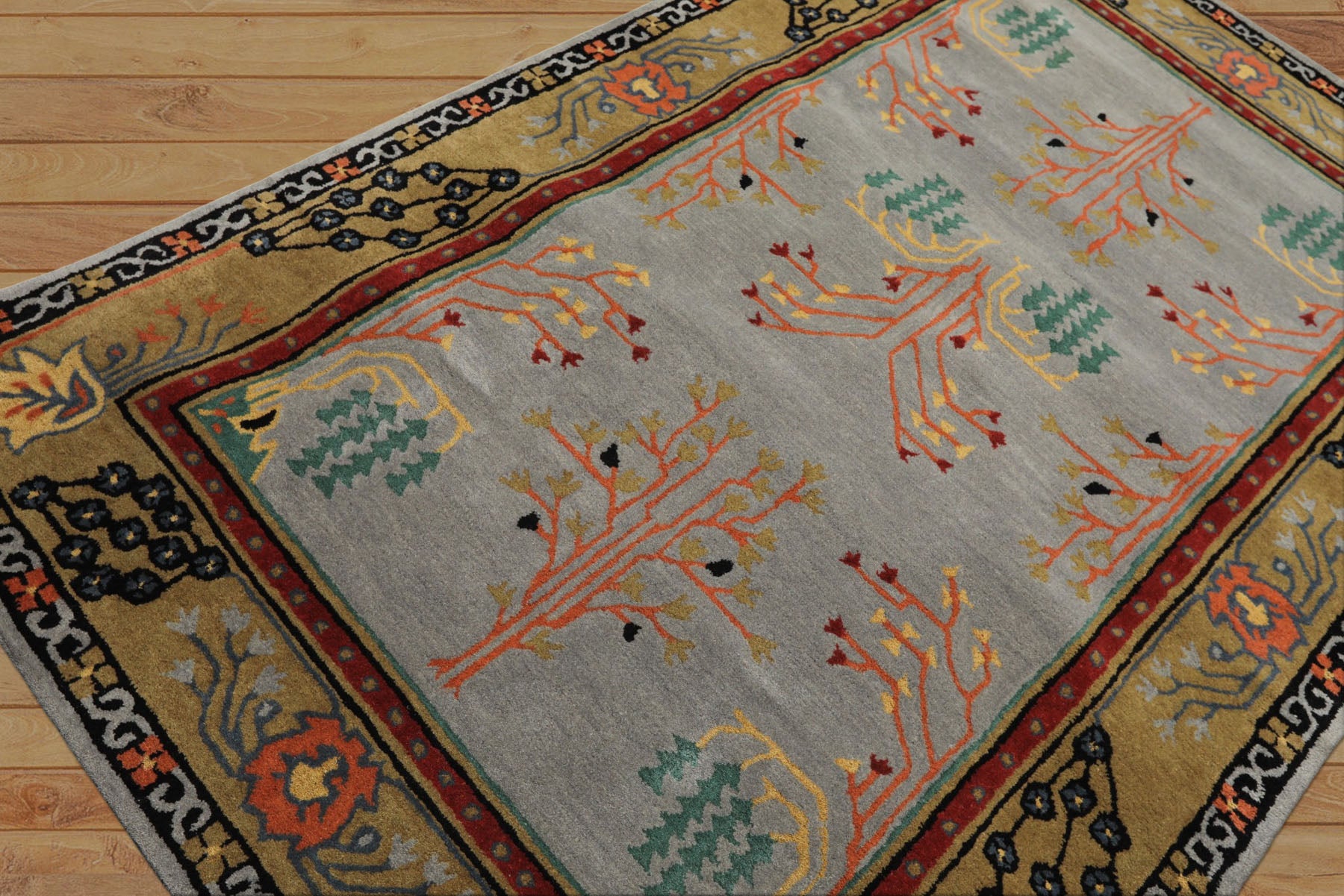 5x8 Slate, Gold, Black Color Hand Tufted Donegal Wool Traditional Oriental Rug