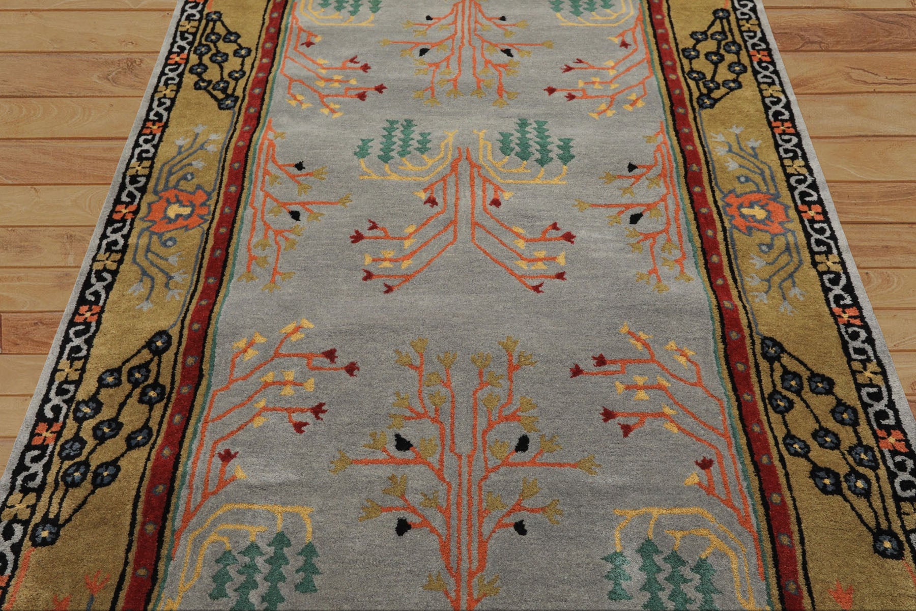 5x8 Slate, Gold, Black Color Hand Tufted Donegal Wool Traditional Oriental Rug