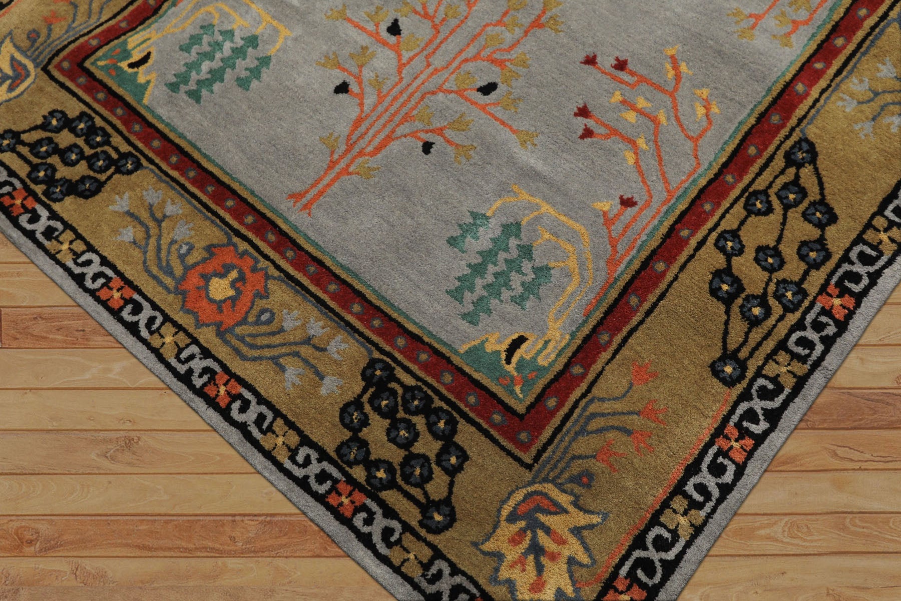 5x8 Slate, Gold, Black Color Hand Tufted Donegal Wool Traditional Oriental Rug