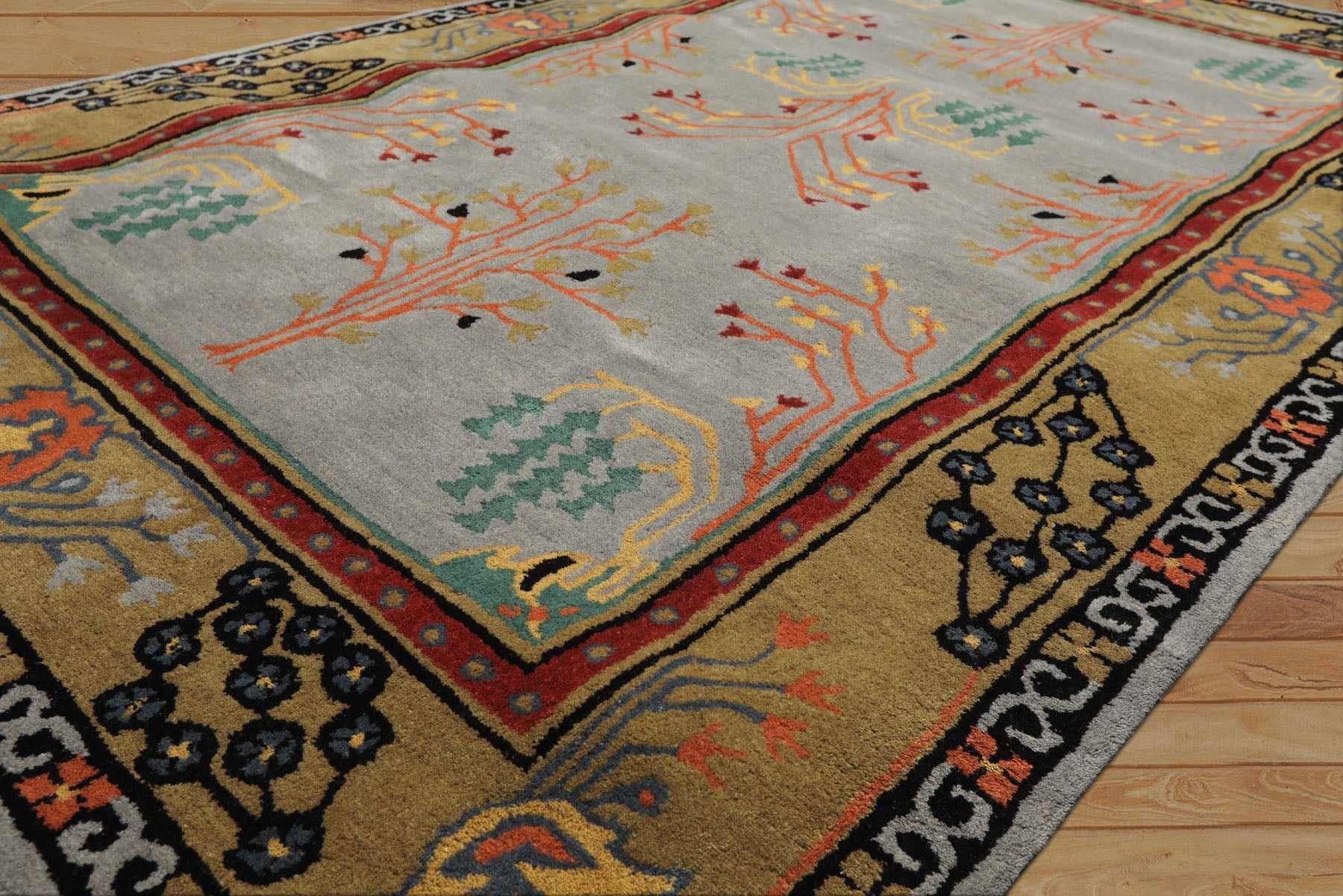 5x8 Slate, Gold, Black Color Hand Tufted Donegal Wool Traditional Oriental Rug