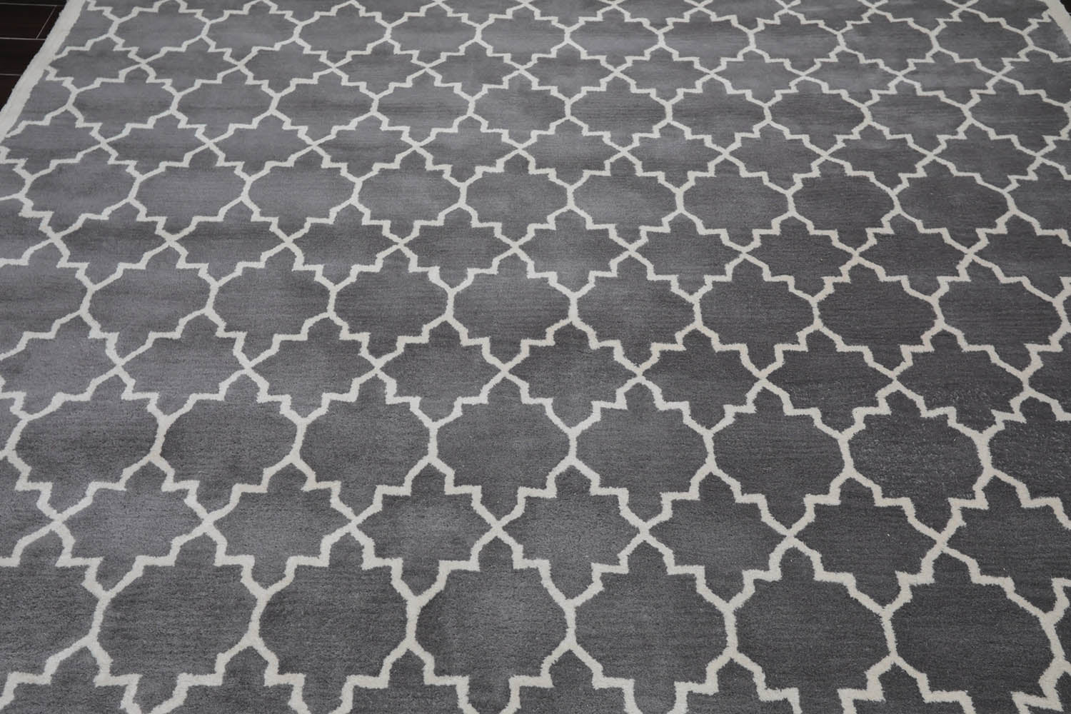 8x10 Gray, Ivory, Color Hand Tufted All-Over 100% Wool Contemporary Oriental Rug