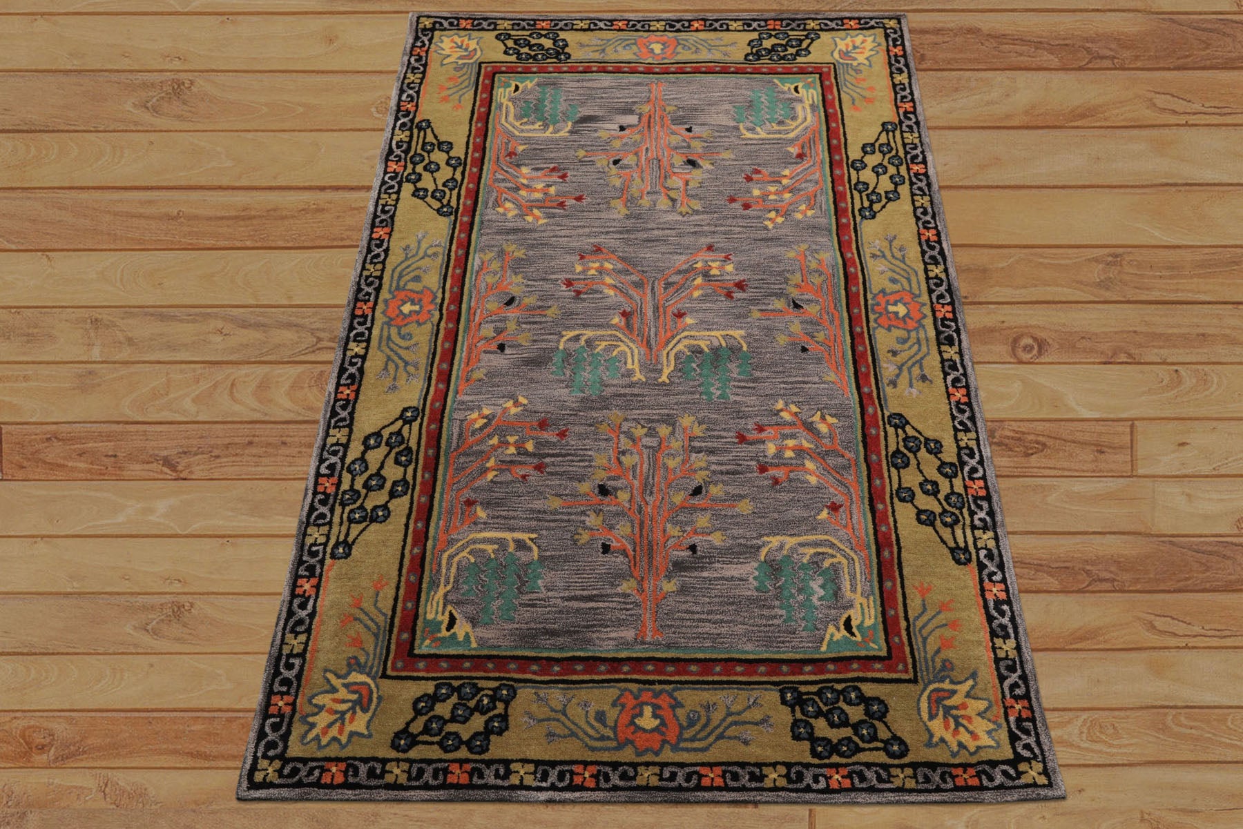 5x8 Lavender, Gold, Black Color Hand Tufted Donegal Wool Traditional Oriental Rug