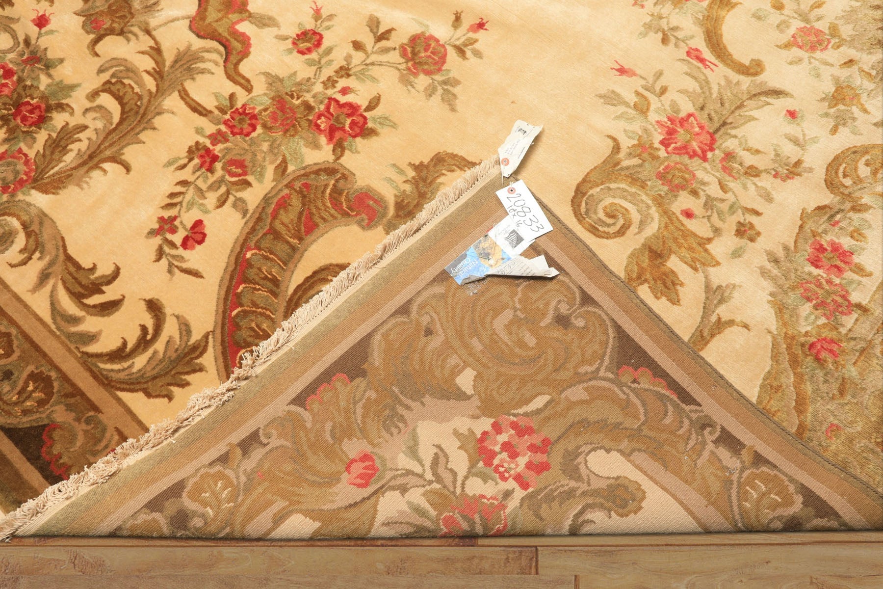 Palace Tan, Gold, Green Color Hand Knotted French Aubusson Savonnerie New Zealand Wool & Silk Traditional Oriental Rug