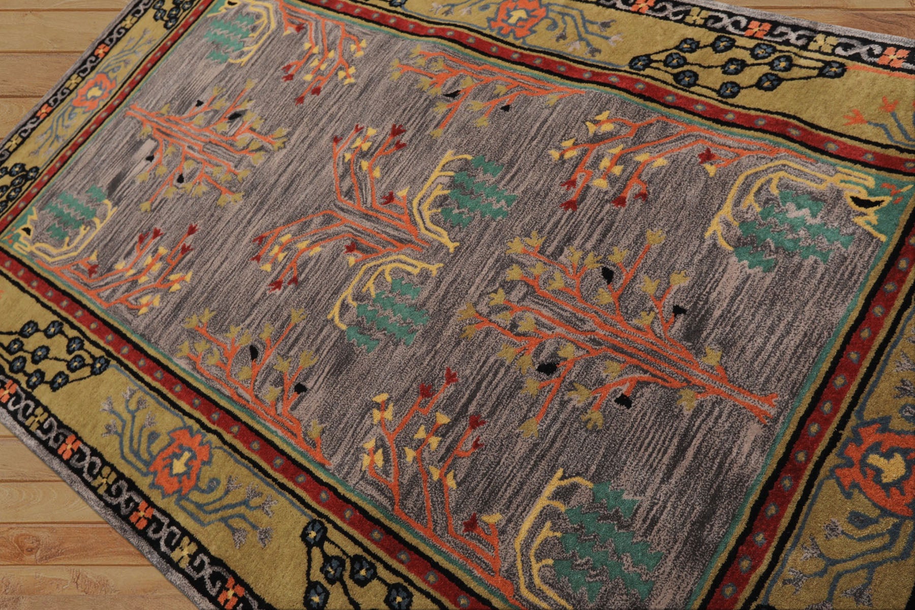 5x8 Lavender, Gold, Black Color Hand Tufted Donegal Wool Traditional Oriental Rug