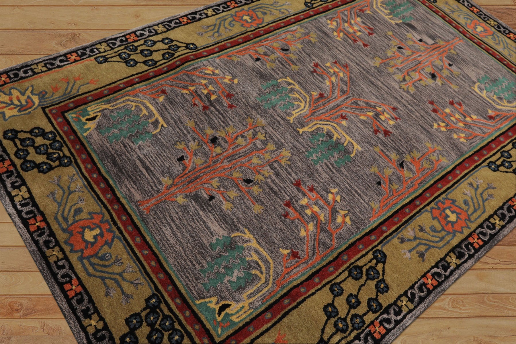 5x8 Lavender, Gold, Black Color Hand Tufted Donegal Wool Traditional Oriental Rug