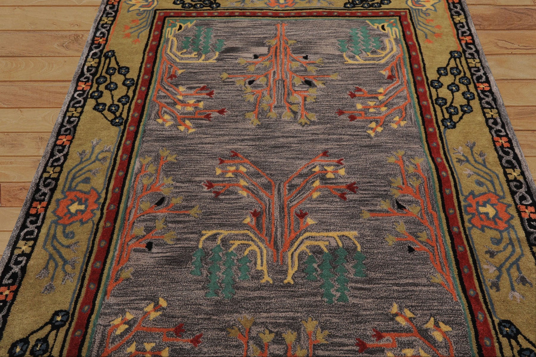 5x8 Lavender, Gold, Black Color Hand Tufted Donegal Wool Traditional Oriental Rug