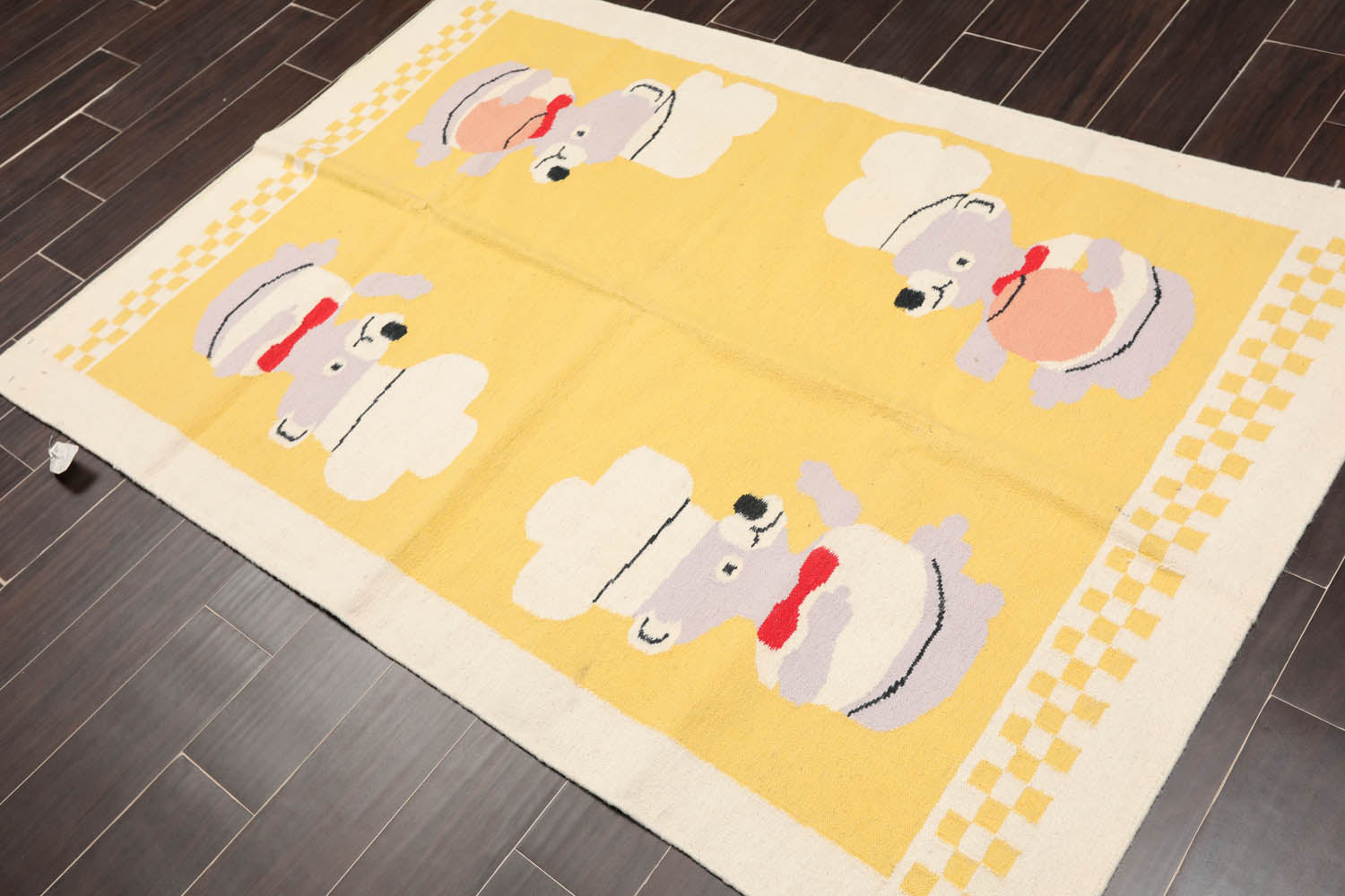4x6 Yellow, Beige, Lavender Color Hand Woven Cartoon Theme 100% Wool Traditional-Persian/Oriental Oriental Rug