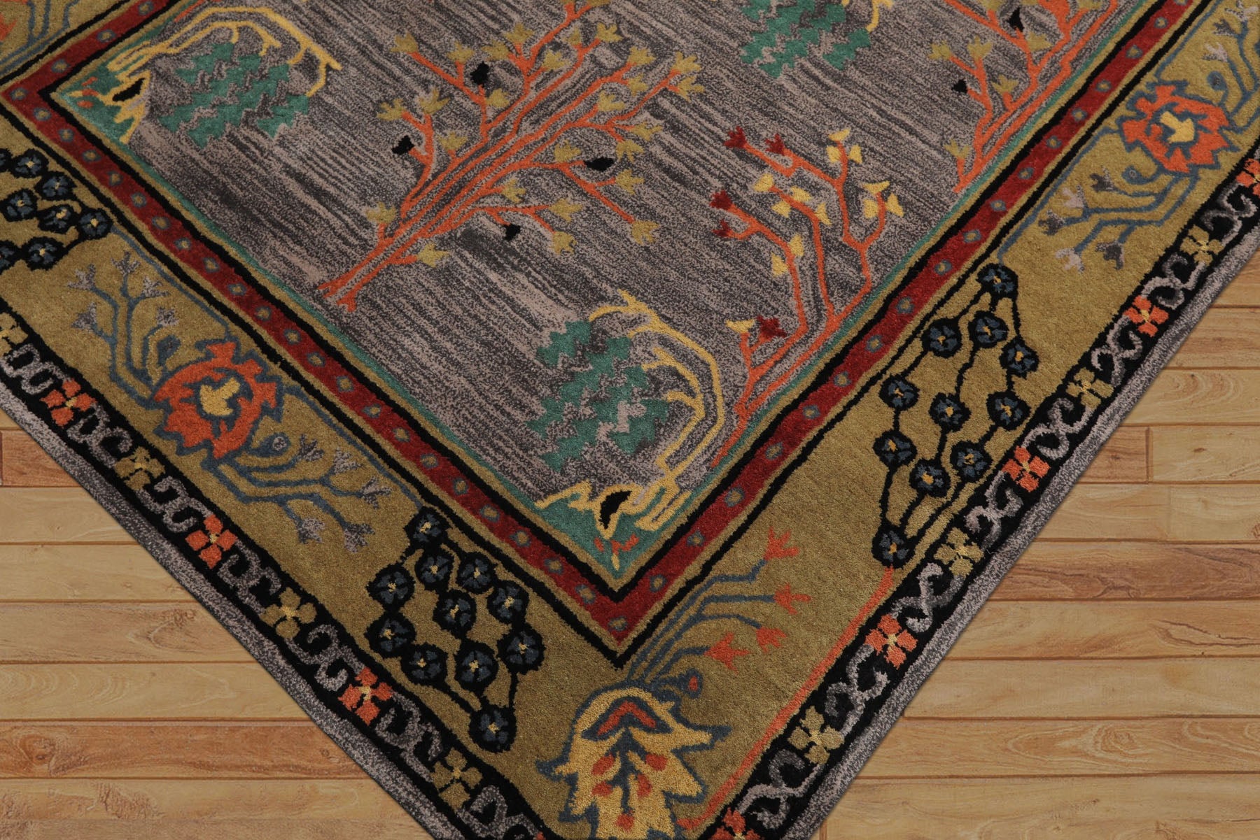 5x8 Lavender, Gold, Black Color Hand Tufted Donegal Wool Traditional Oriental Rug