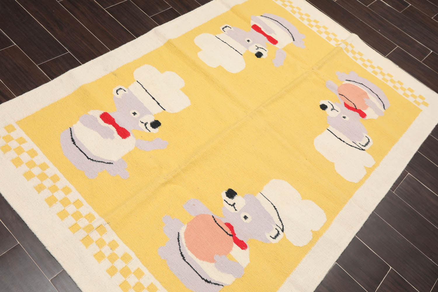 4x6 Yellow, Beige, Lavender Color Hand Woven Cartoon Theme 100% Wool Traditional-Persian/Oriental Oriental Rug