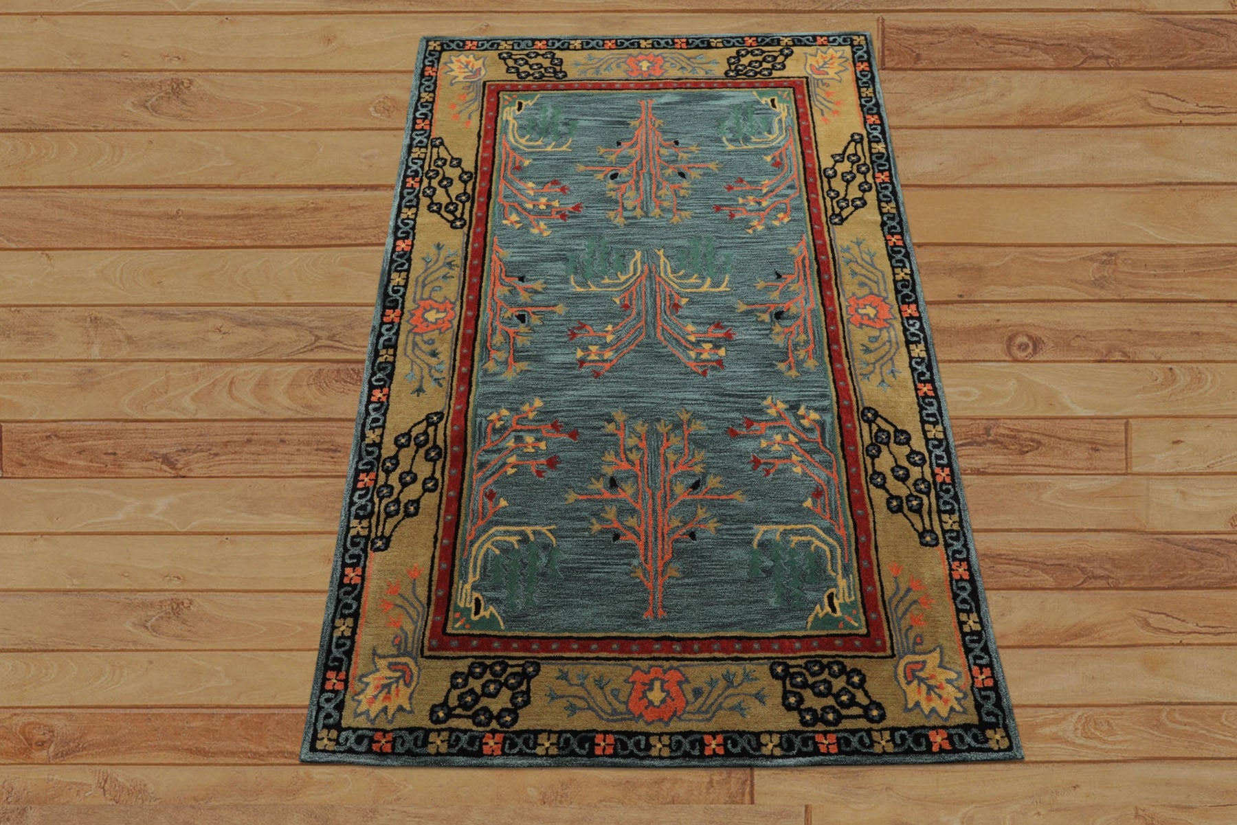 5x8 Turquoise, Gold, Black Color Hand Tufted Donegal Wool Traditional Oriental Rug