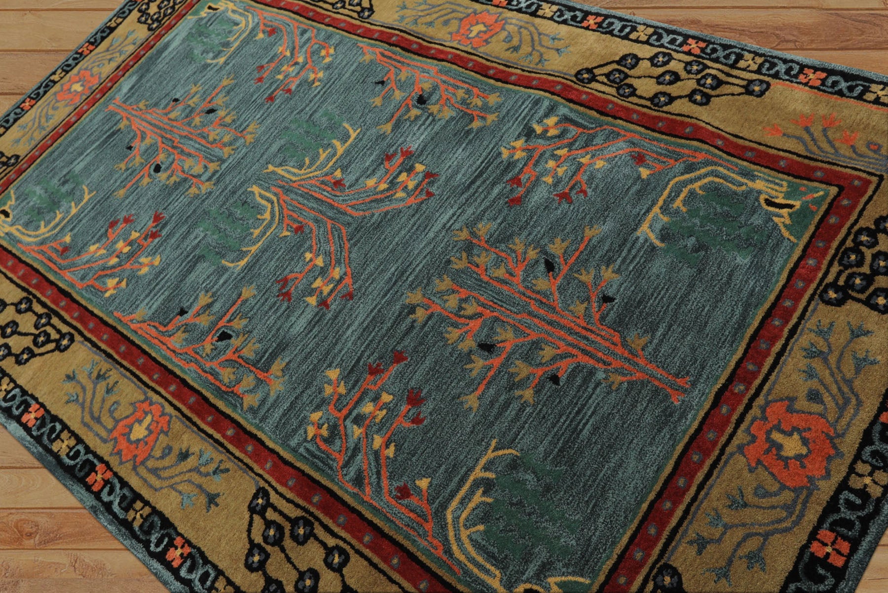 5x8 Turquoise, Gold, Black Color Hand Tufted Donegal Wool Traditional Oriental Rug