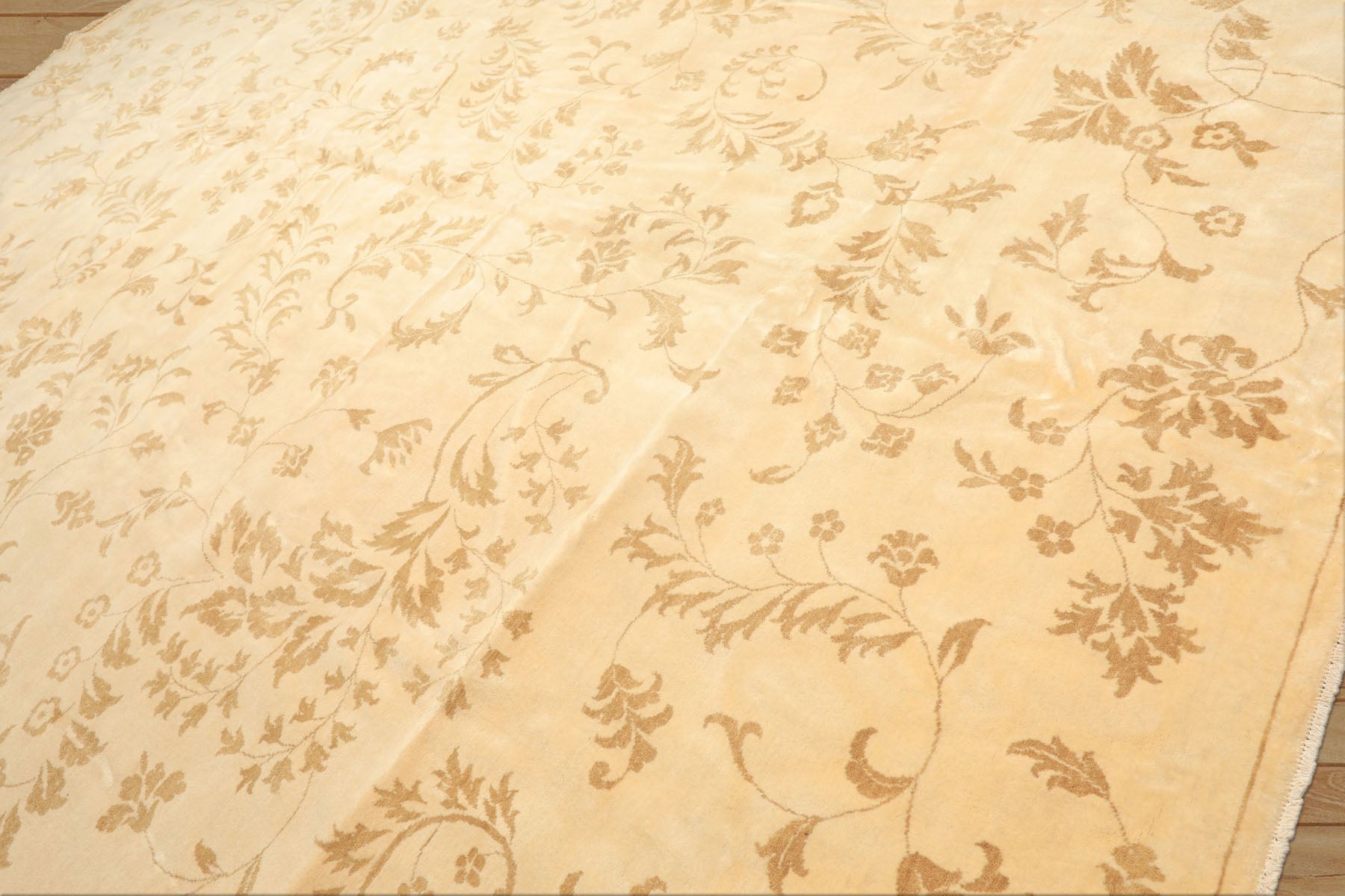 12x15 Ivory, Khaki, Color Hand Knotted Indo Tibetan Wool Transitional Oriental Rug