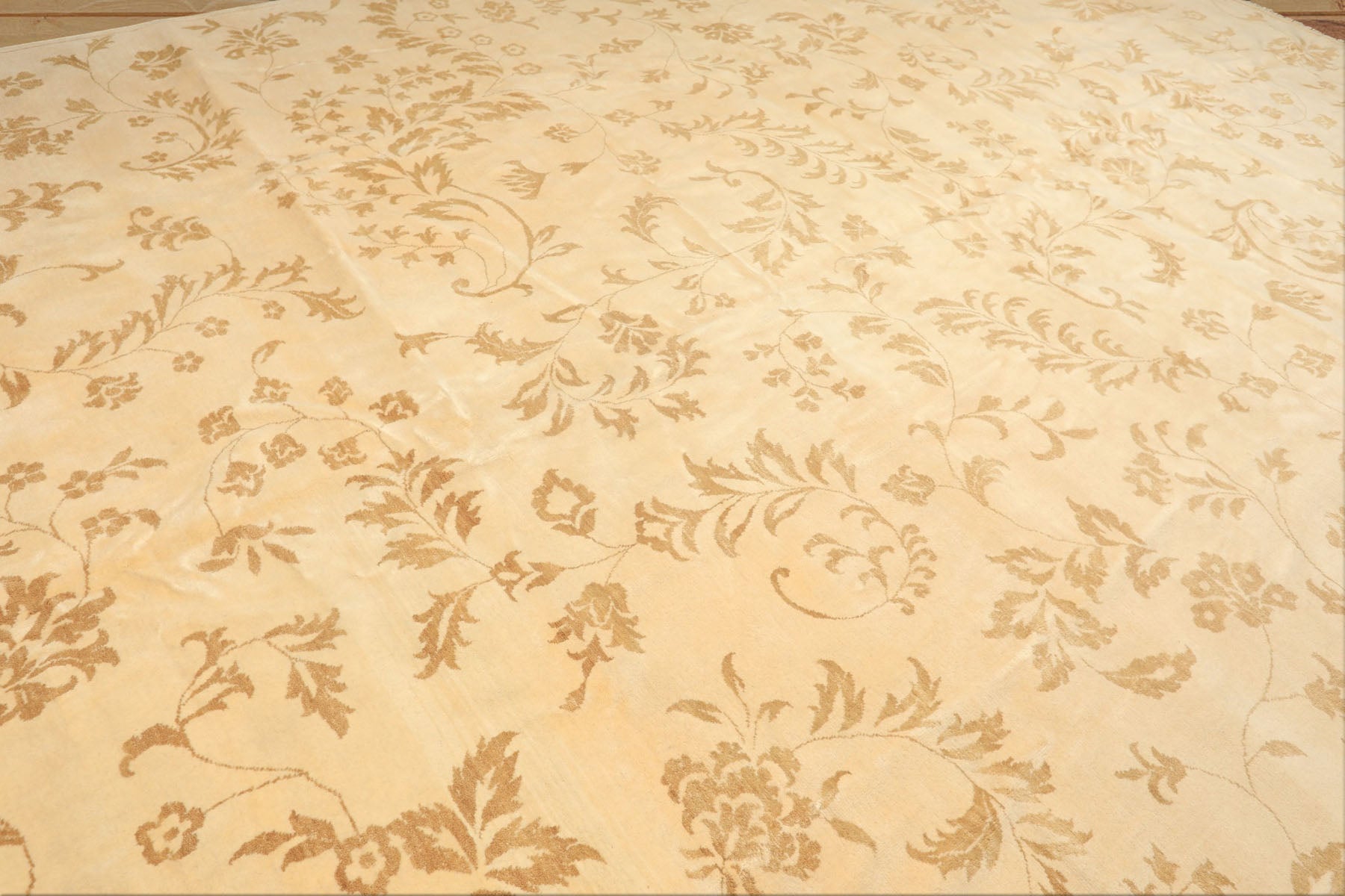 12x15 Ivory, Khaki, Color Hand Knotted Indo Tibetan Wool Transitional Oriental Rug
