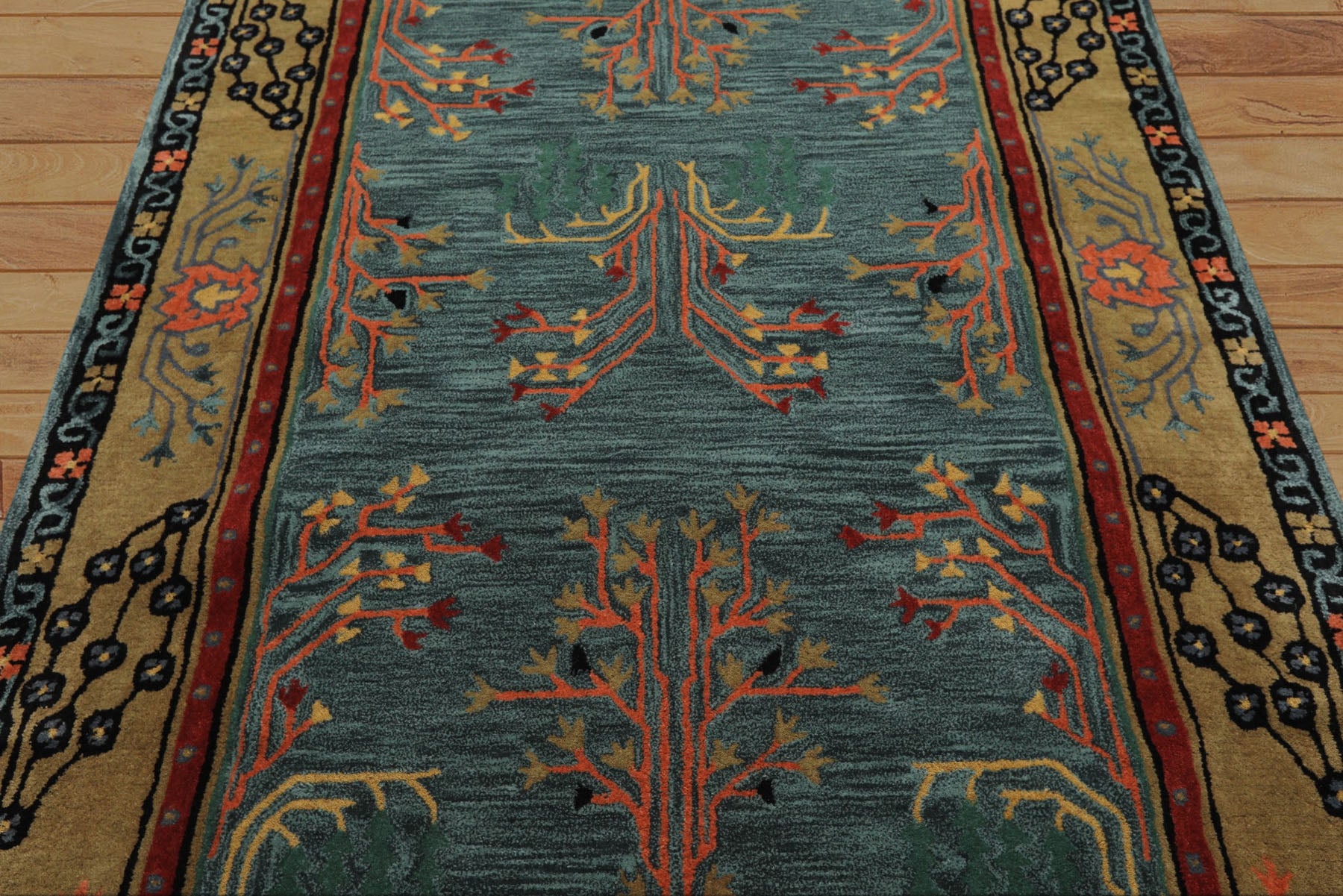 5x8 Turquoise, Gold, Black Color Hand Tufted Donegal Wool Traditional Oriental Rug