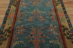 5x8 Turquoise, Gold, Black Color Hand Tufted Donegal Wool Traditional Oriental Rug