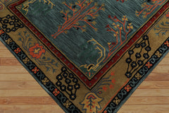 5x8 Turquoise, Gold, Black Color Hand Tufted Donegal Wool Traditional Oriental Rug