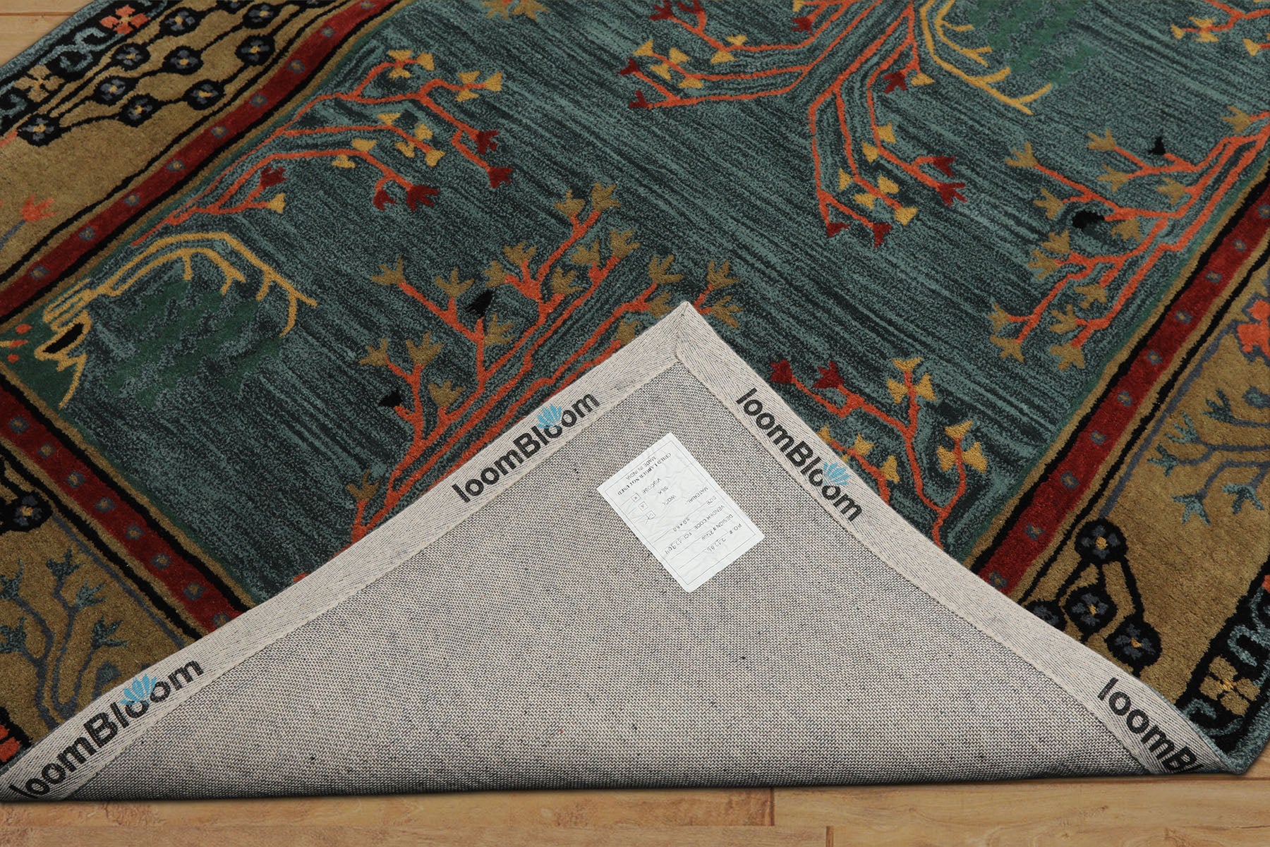 5x8 Turquoise, Gold, Black Color Hand Tufted Donegal Wool Traditional Oriental Rug
