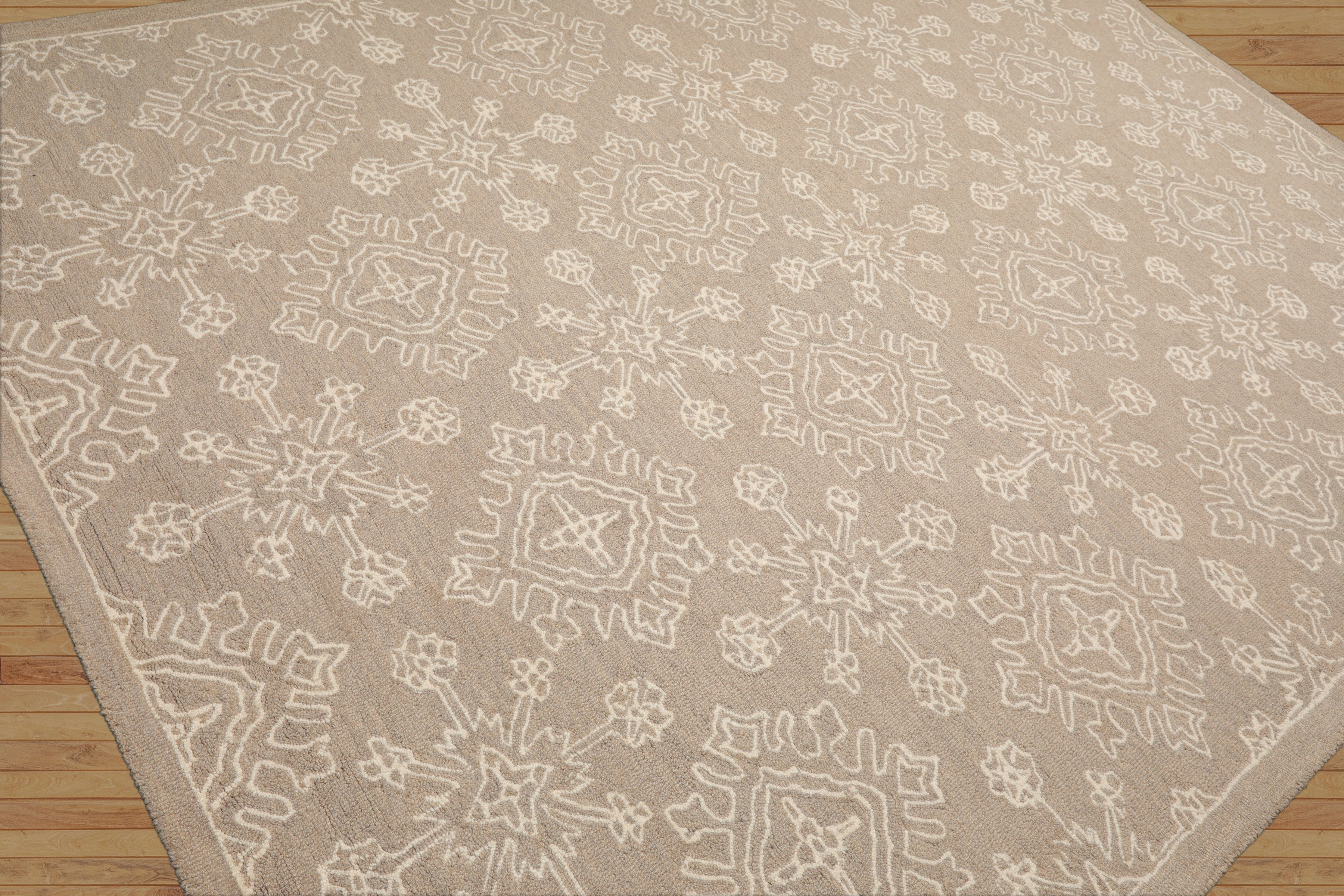 Soares Hand Tufted 7'8"x10' Beige Transitional Floral 100% Wool Oriental Area Rug LoomBloom