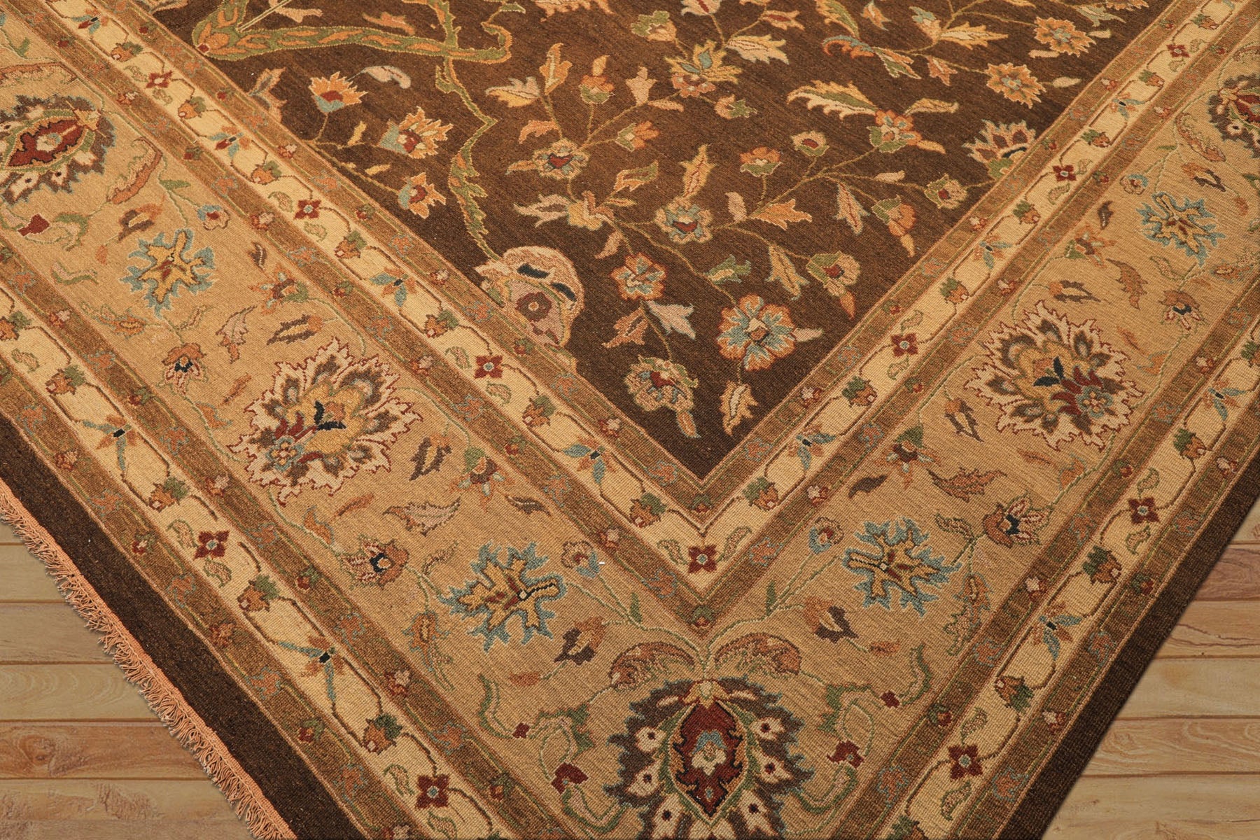 12x18 Brown, Tan, Gold Color Hand Knotted Soumak Wool Traditional Oriental Rug