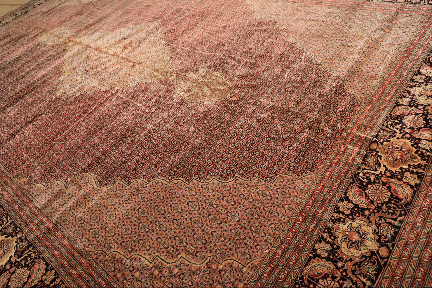 12x18 Black, Rust, Rose Color Hand Knotted Sino Persian Wool & Silk Traditional Oriental Rug