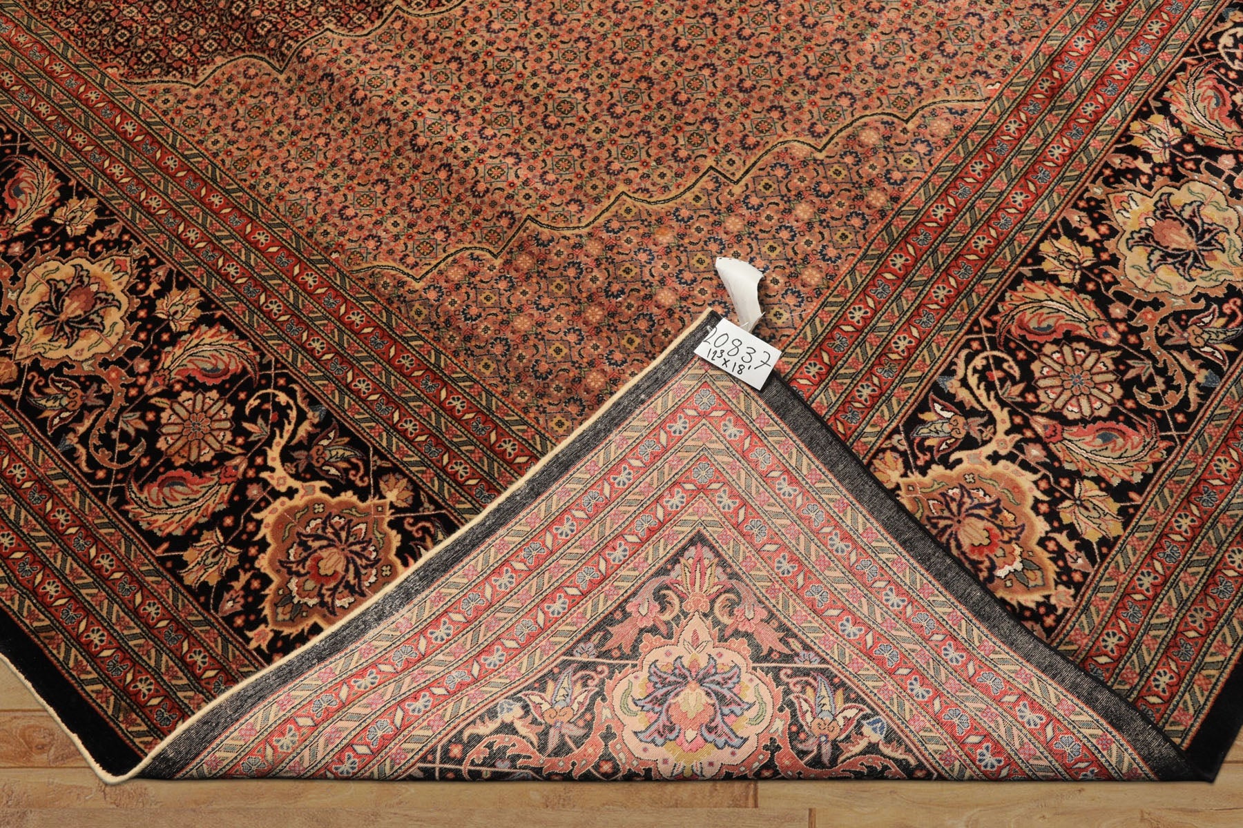 12x18 Black, Rust, Rose Color Hand Knotted Sino Persian Wool & Silk Traditional Oriental Rug
