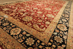 Palace Maroon, Black, Taupe Color Hand Knotted Agra New Zealand Wool & Silk Traditional Oriental Rug