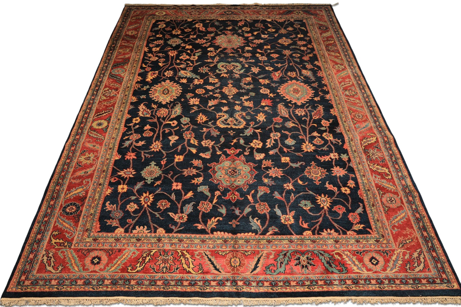 12x18 Navy, Rose, Turquoise Color Hand Knotted Indo Oushak Wool Traditional Oriental Rug