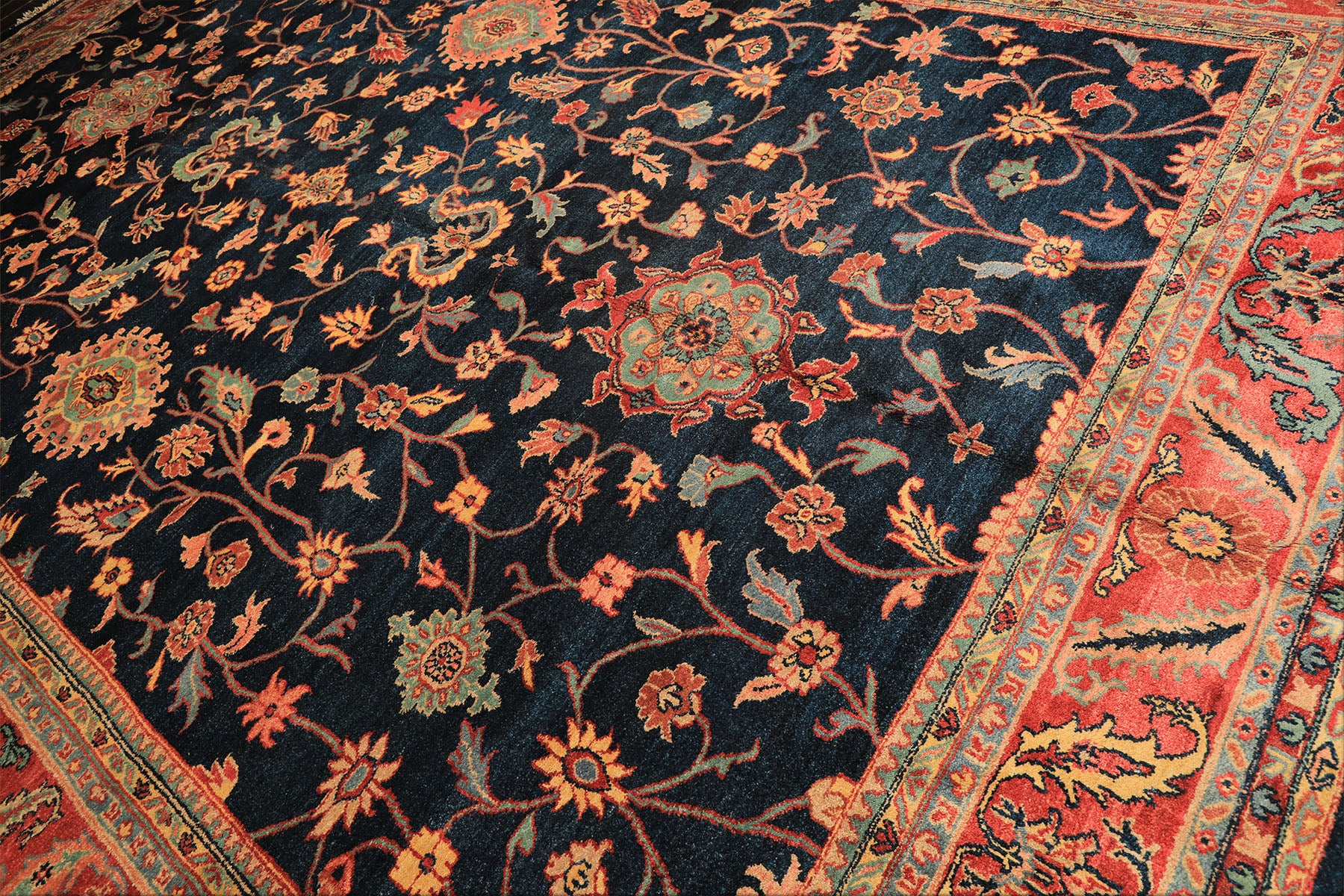 12x18 Navy, Rose, Turquoise Color Hand Knotted Indo Oushak Wool Traditional Oriental Rug