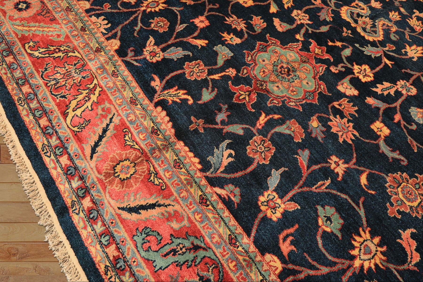 12x18 Navy, Rose, Turquoise Color Hand Knotted Indo Oushak Wool Traditional Oriental Rug