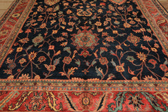 12x18 Navy, Rose, Turquoise Color Hand Knotted Indo Oushak Wool Traditional Oriental Rug