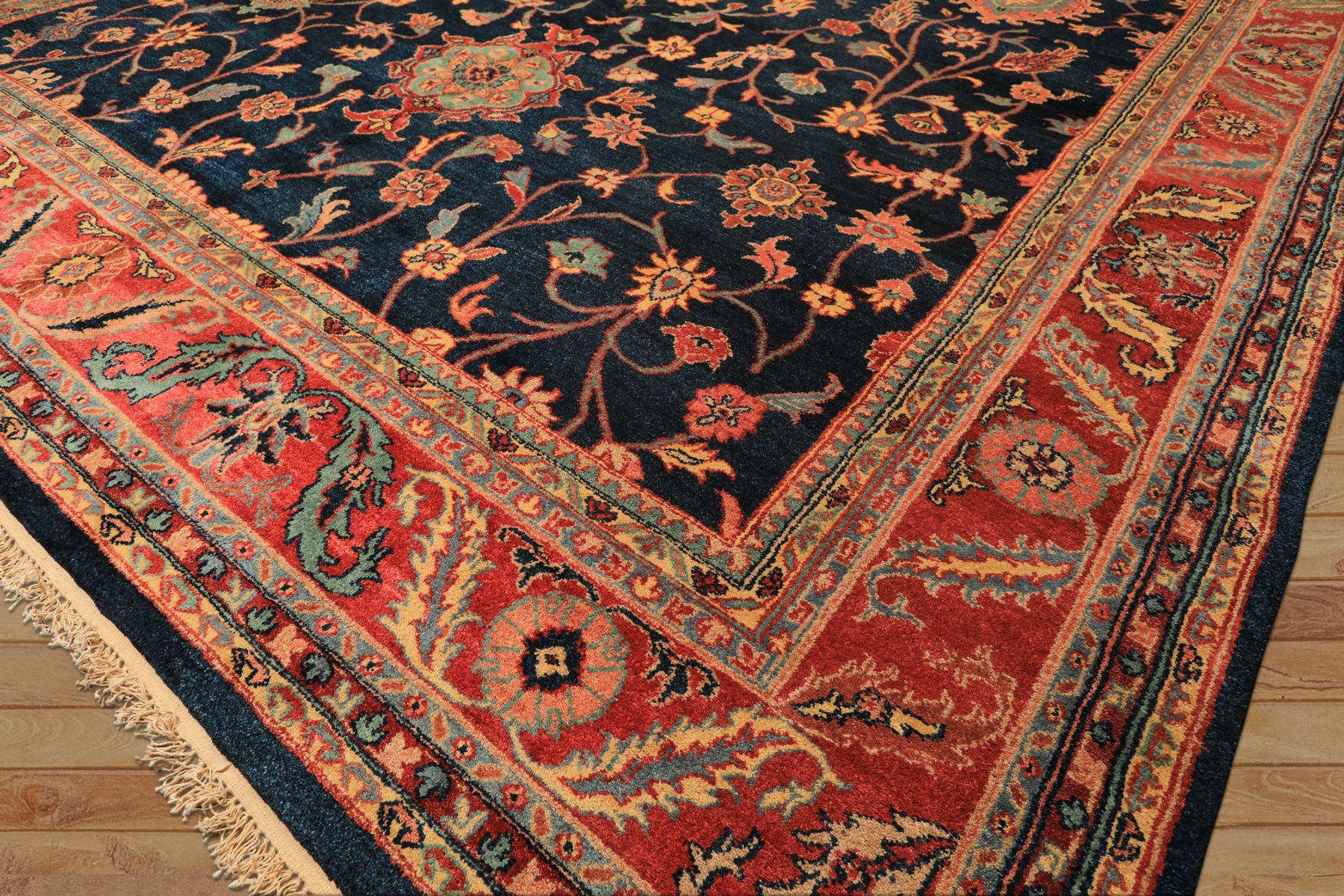 12x18 Navy, Rose, Turquoise Color Hand Knotted Indo Oushak Wool Traditional Oriental Rug