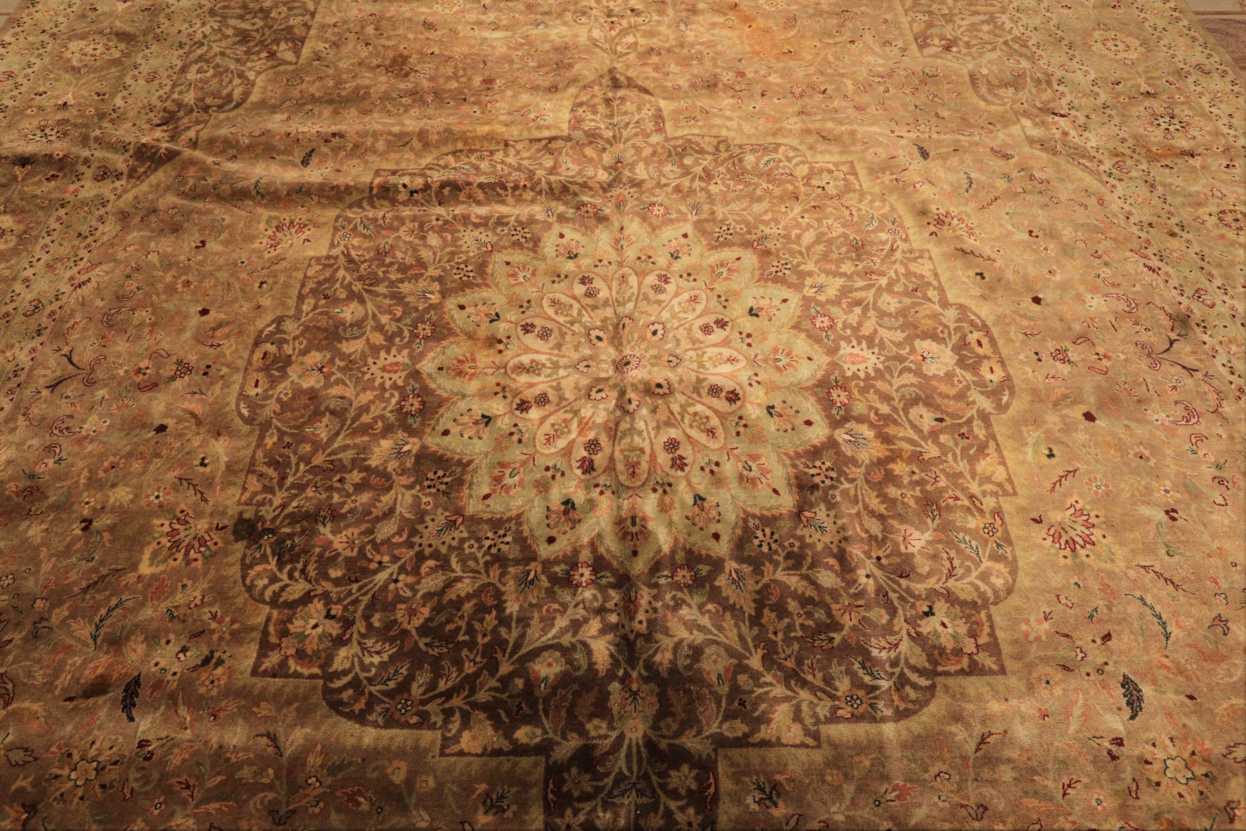 Palace Tan, Sage, Brown Color Hand Knotted Indo Persian Wool Transitional Oriental Rug