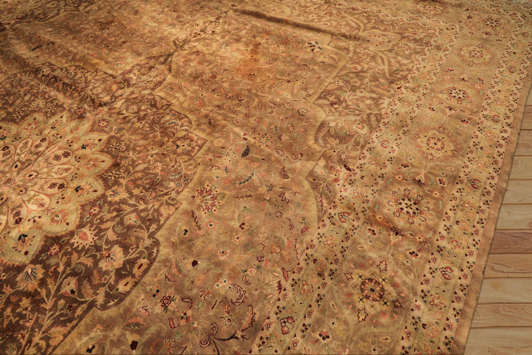 Palace Tan, Sage, Brown Color Hand Knotted Indo Persian Wool Transitional Oriental Rug