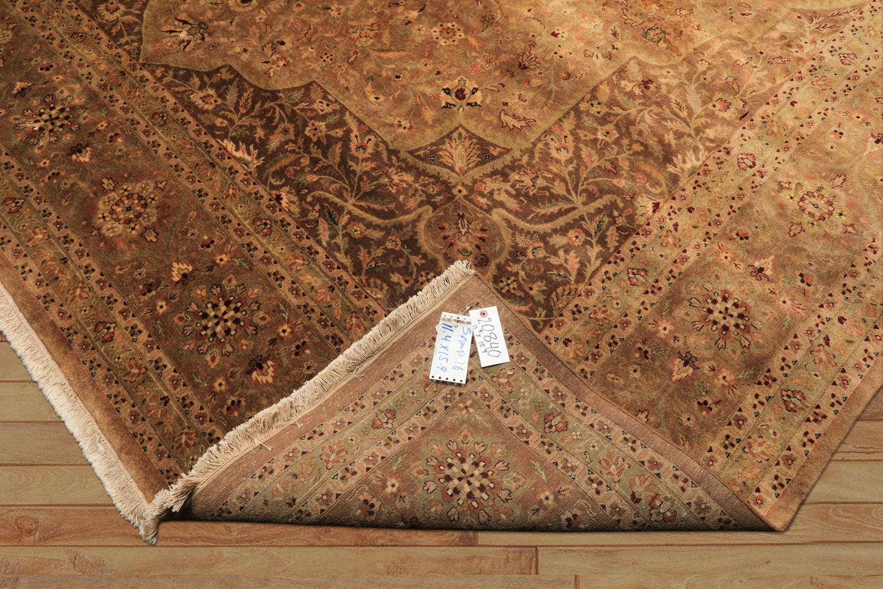 Palace Tan, Sage, Brown Color Hand Knotted Indo Persian Wool Transitional Oriental Rug