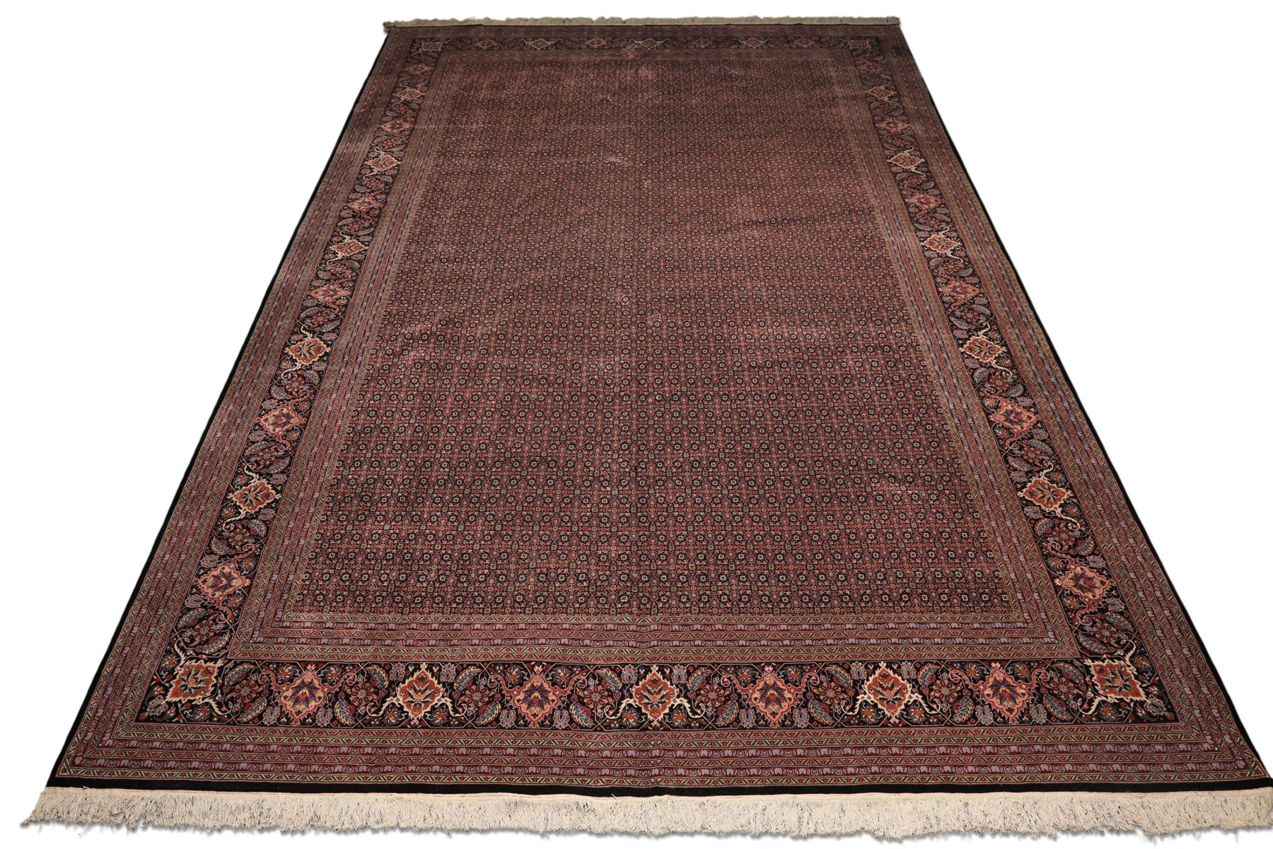 12x18 Black, Rose, Red Color Hand Knotted Sino Persian Wool & Silk Traditional Oriental Rug