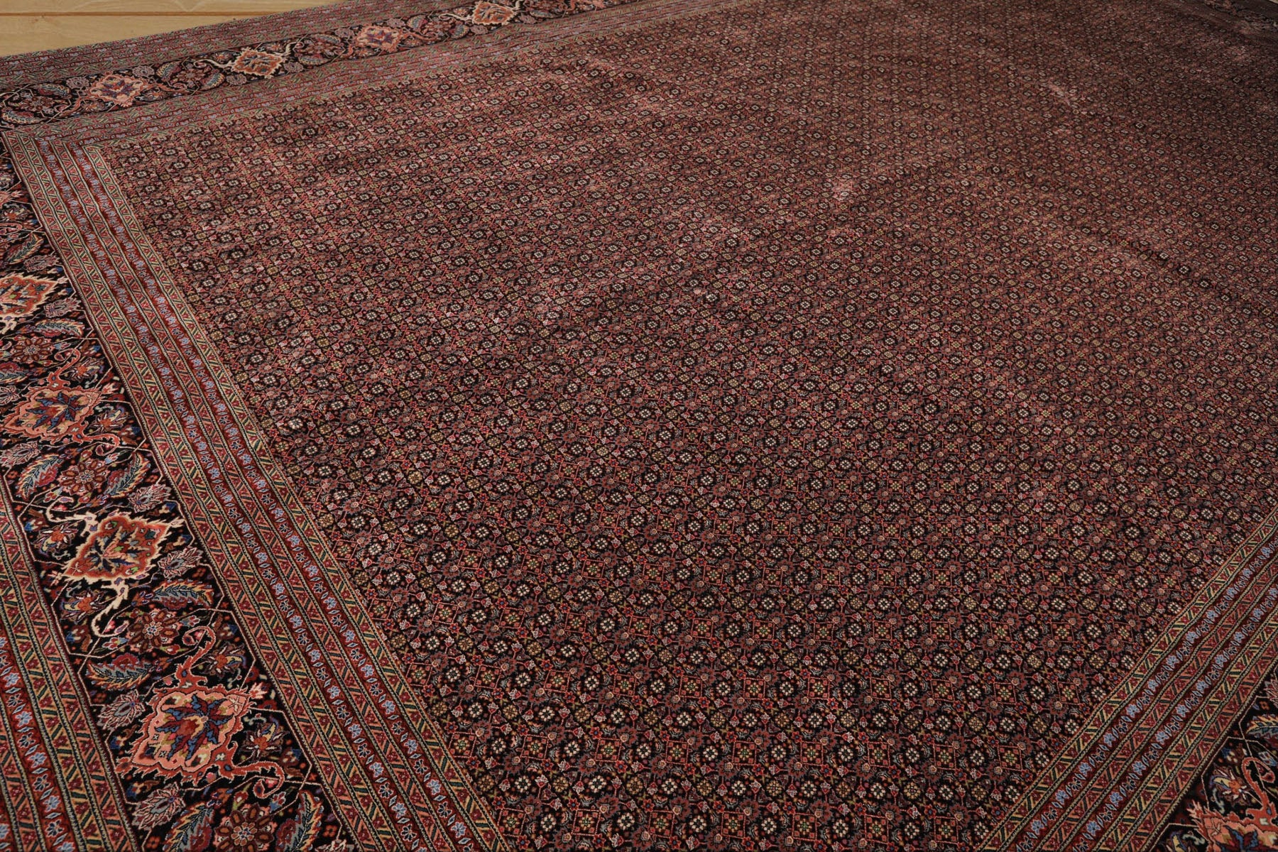 12x18 Black, Rose, Red Color Hand Knotted Sino Persian Wool & Silk Traditional Oriental Rug