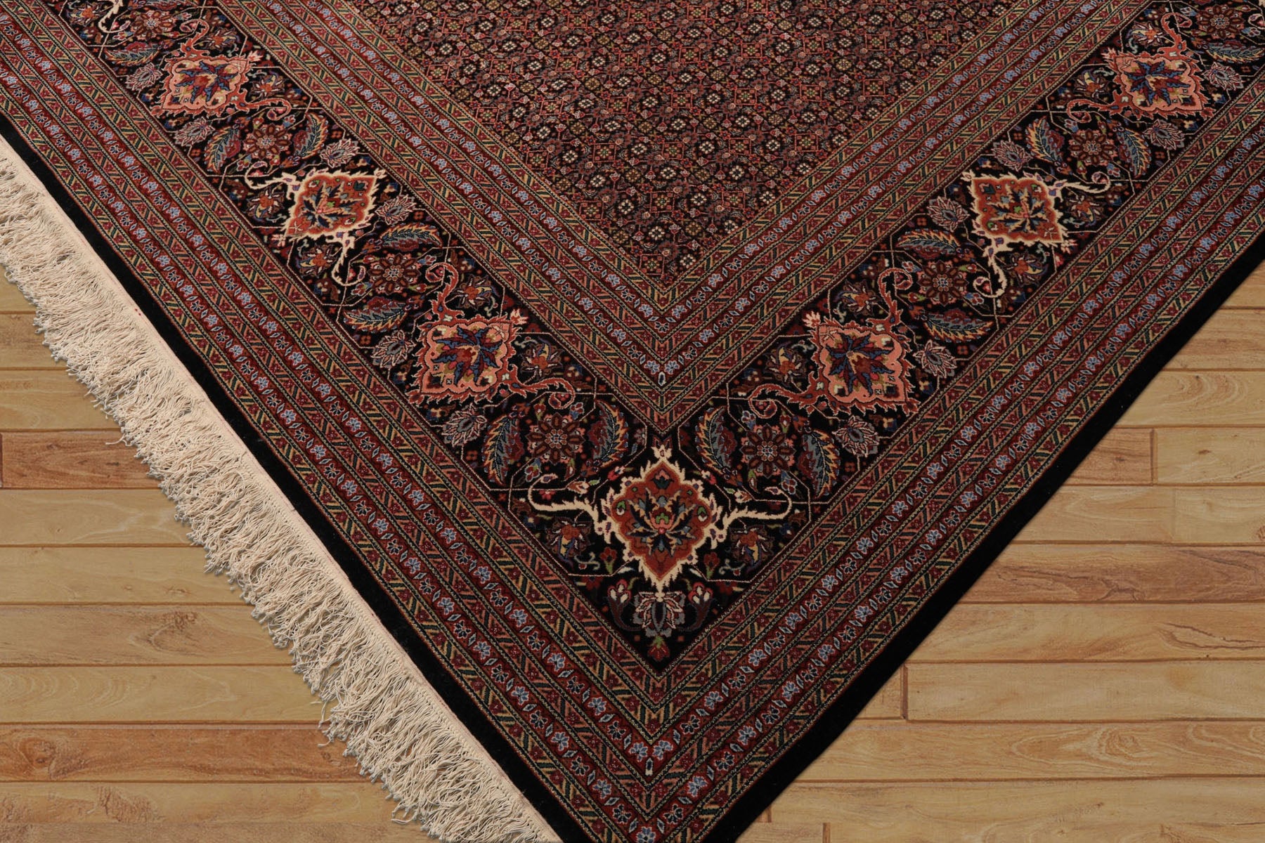 12x18 Black, Rose, Red Color Hand Knotted Sino Persian Wool & Silk Traditional Oriental Rug