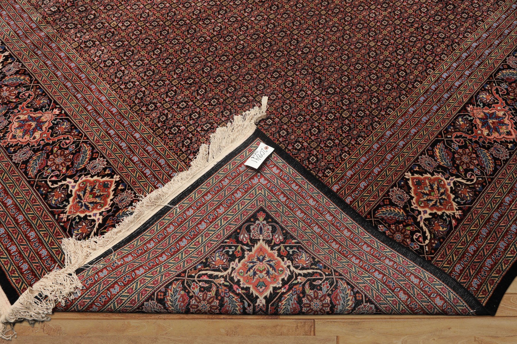12x18 Black, Rose, Red Color Hand Knotted Sino Persian Wool & Silk Traditional Oriental Rug