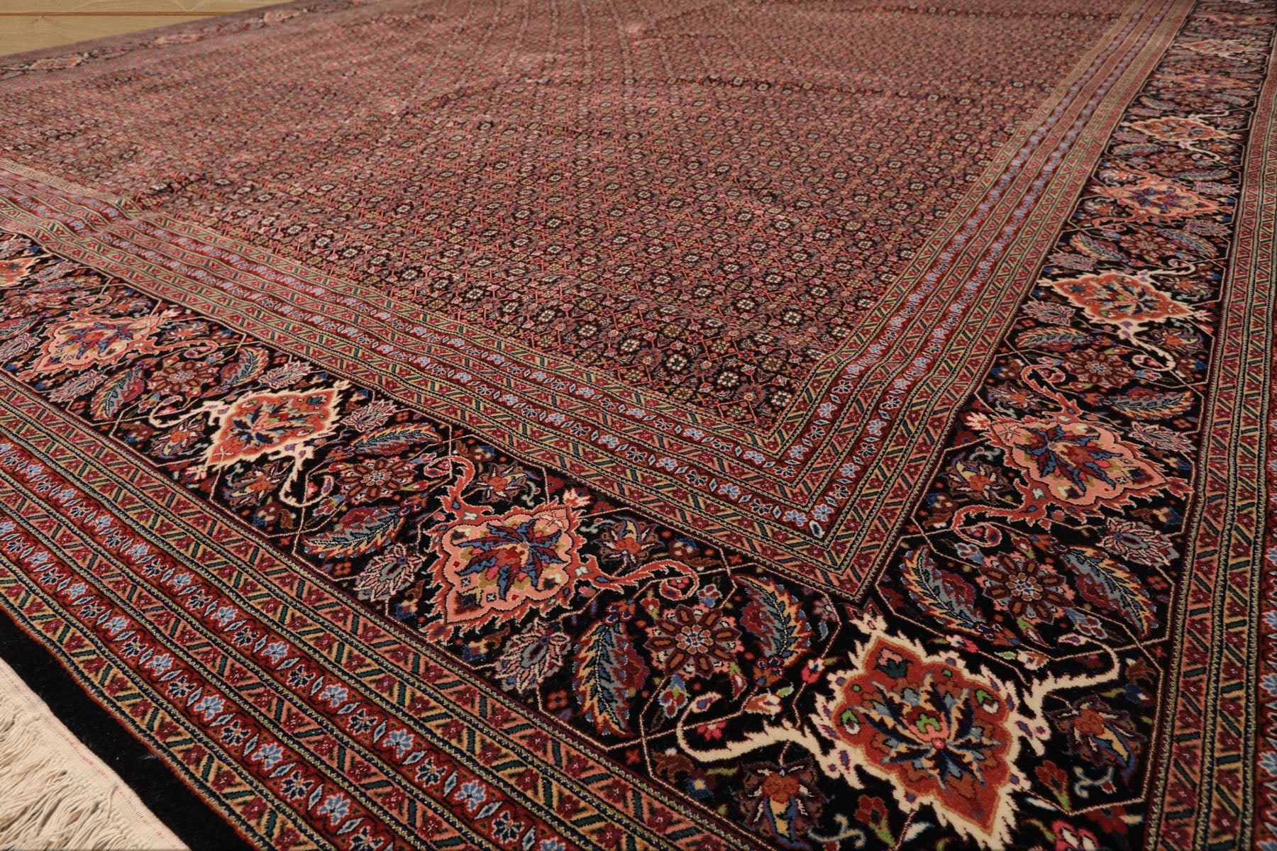 12x18 Black, Rose, Red Color Hand Knotted Sino Persian Wool & Silk Traditional Oriental Rug