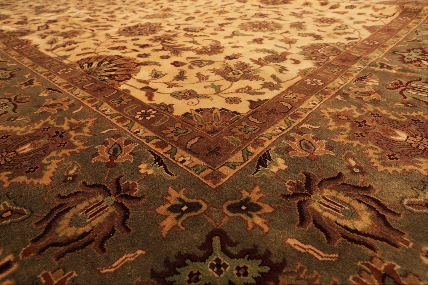 12x18 Ivory, Sage, Rust Color Hand Knotted Agra New Zealand Wool Traditional Oriental Rug