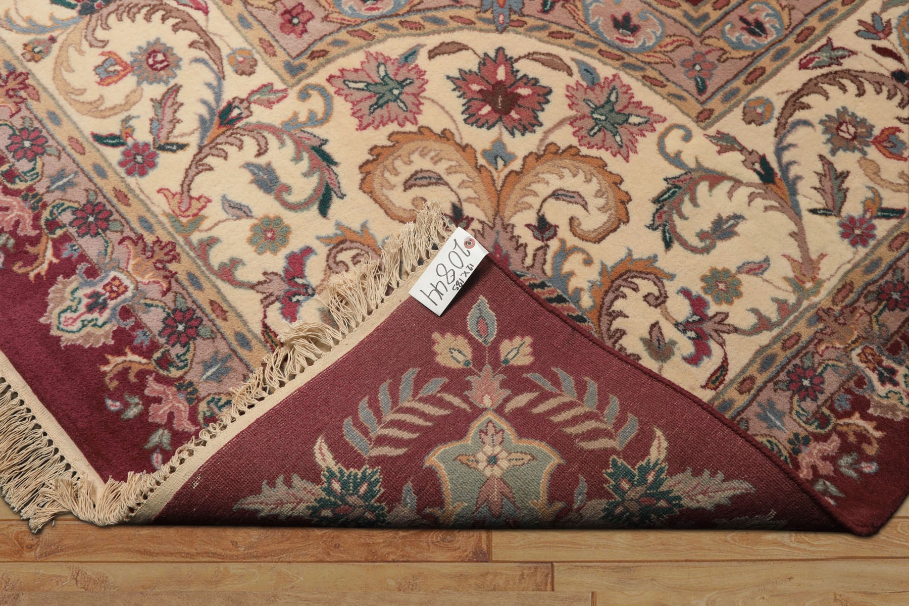 12x18 Plum, Ivory, Blue Color Hand Knotted Kerman Wool Traditional Oriental Rug